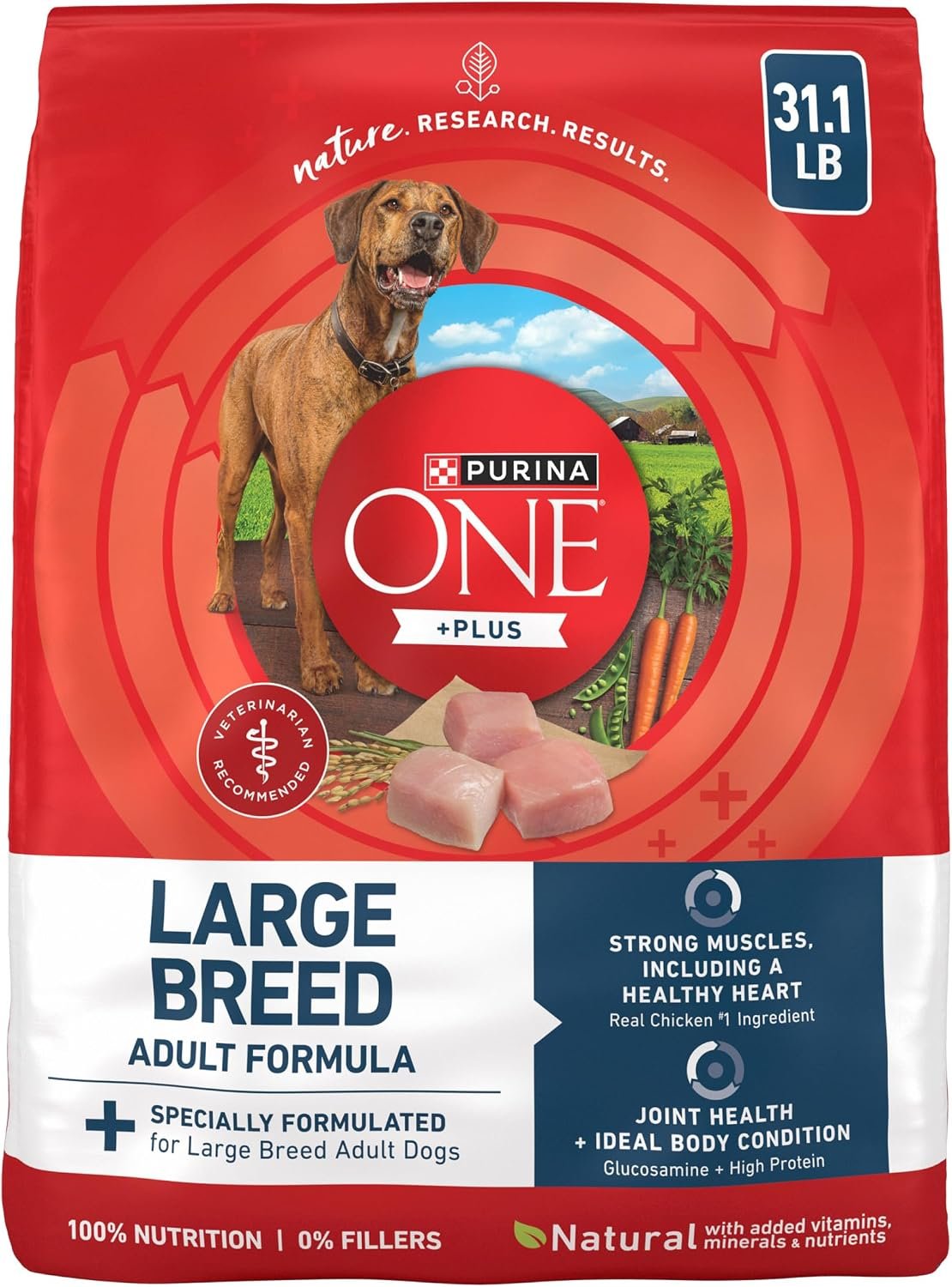 Purina ONE Plus Adult, Large Breed Dry Dog Food, Chicken, 31.1 lb Bag | Real chicken as the first ingredient, with antioxidants for immunity and omega-6 fatty acids for shiny coat