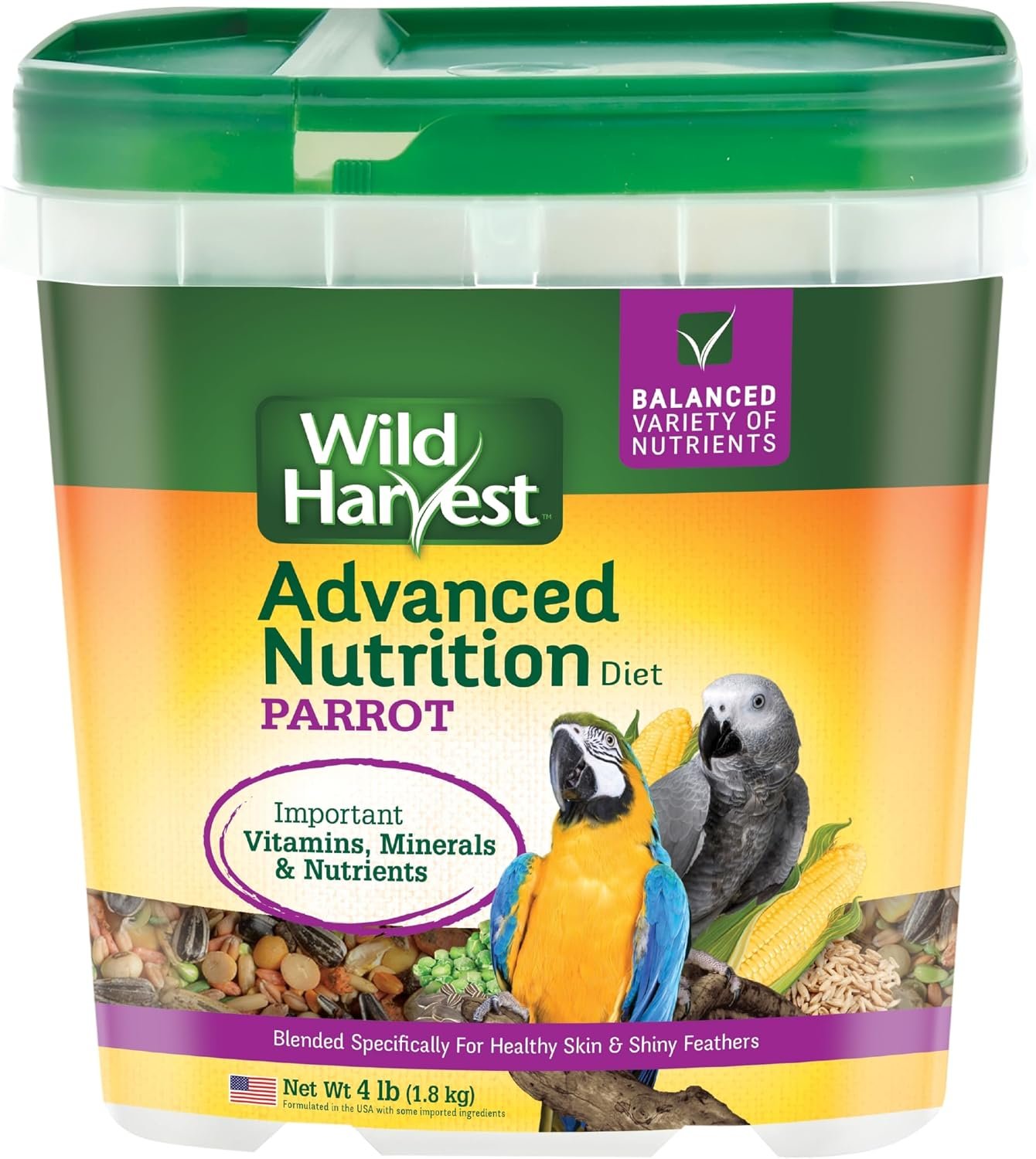 Wild Harvest Advanced Nutrition Parrot, 4 Pounds, Seed, Grain And Vegetable Mix
