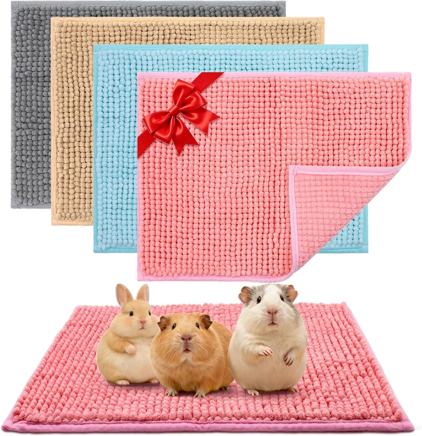 Guinea Pig Cage Liner, 4 PCS Washable Guinea Pig Bedding Fleece Mat | Reusable Pee Pads Mat for Small Animals, Reusable Bunny Rabbit Cage Liner Hamster Chinchilla Cage Accessories 16×12 Inch