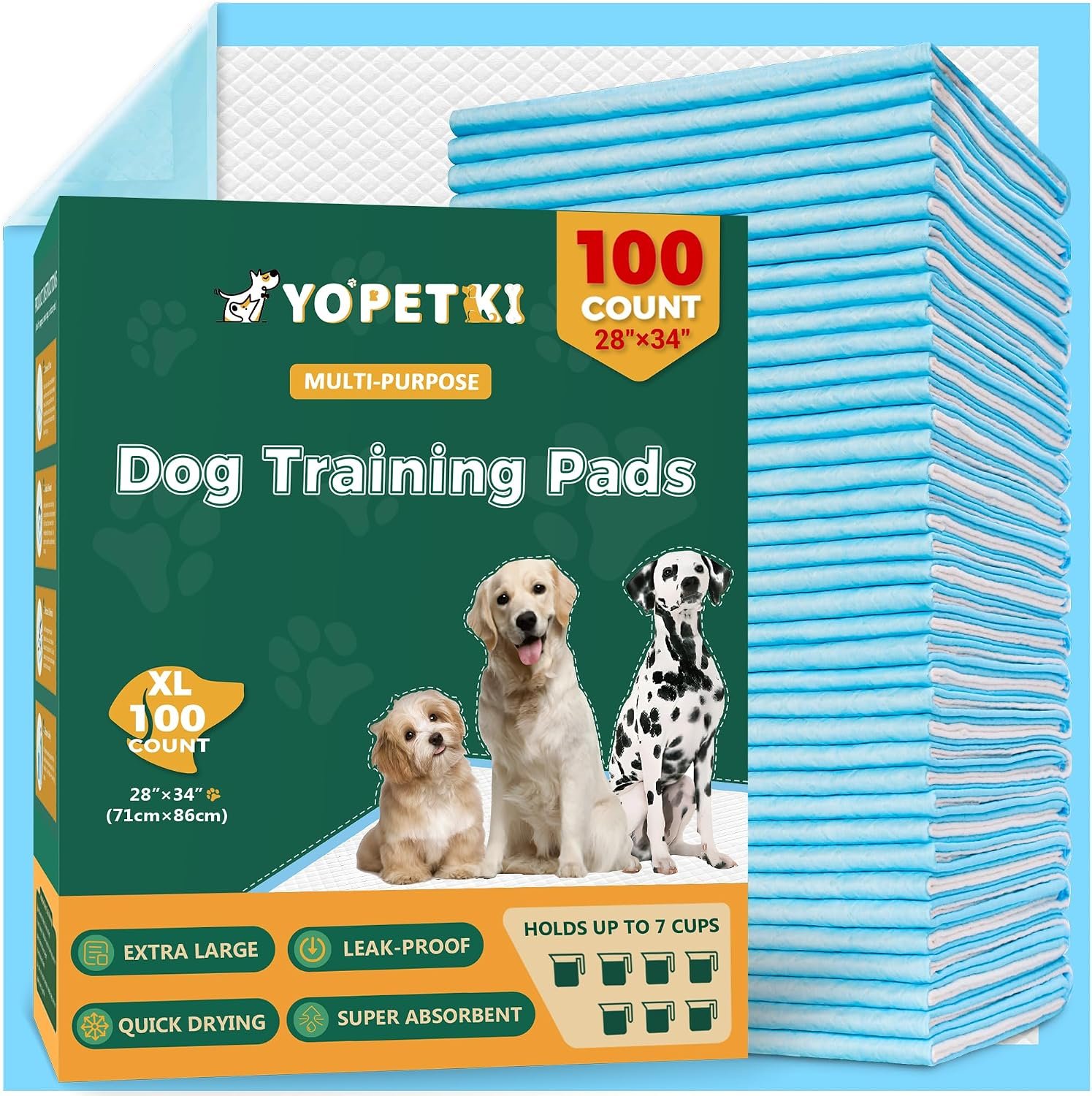 100 Count Dog Pee Pads Extra Large 28″x34″, Super Absorbent X-Large 100 Pack Puppy Pads Leak-Proof & Quick-Dry Disposable XL Potty Pee Pads for Dogs, Puppies, Doggy