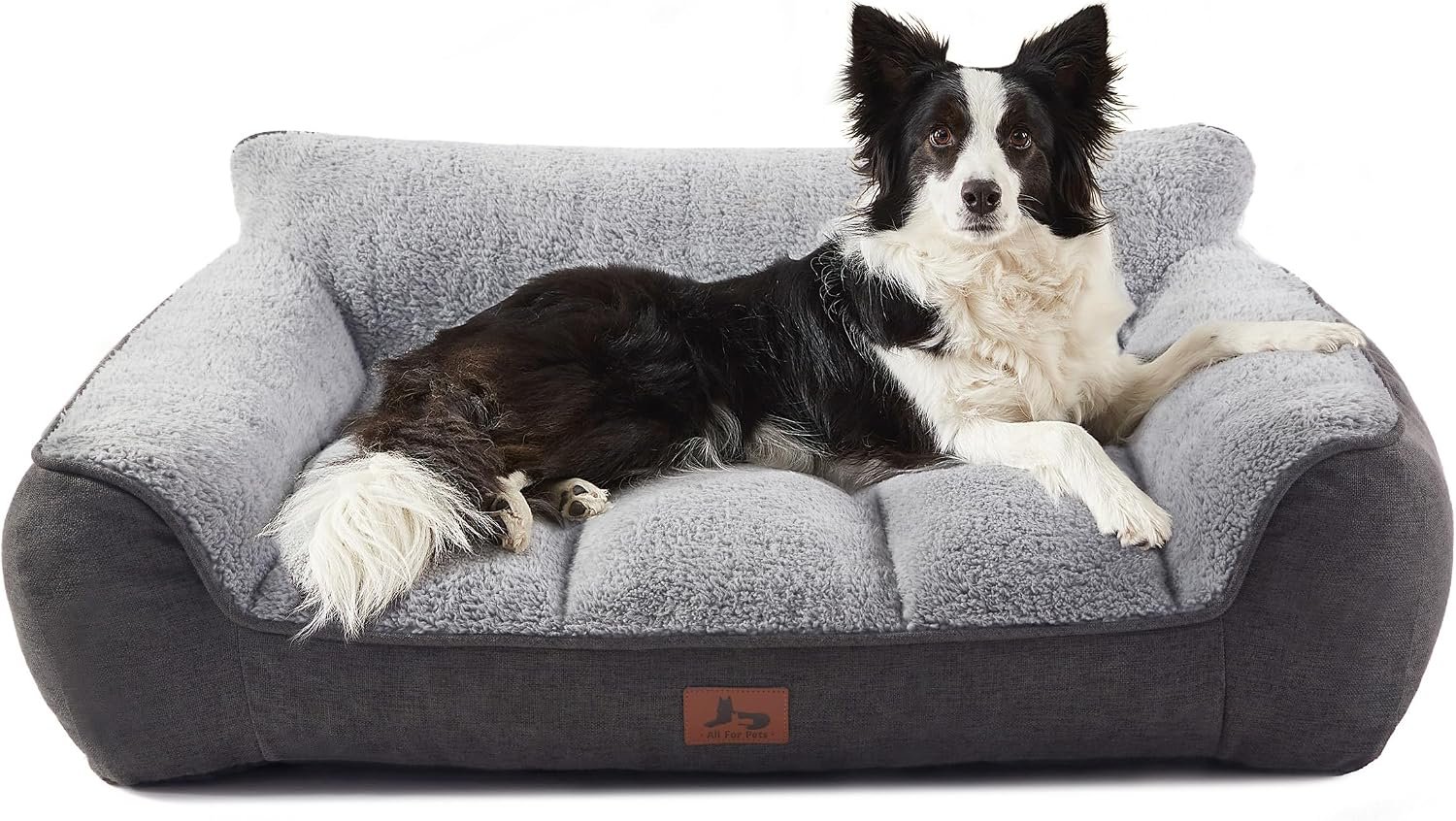 XL Orthopedic Dog Beds Large Sized Dog, Extra Thick Supportive Bolster Dog Couch with Machine Washable Cover, Extra Large Pet Bed Sofa with Soft Sherpa and Nonskid Bottom, Grey, 42″