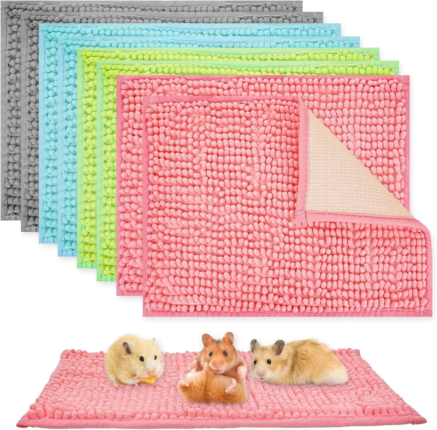 8 Pcs Guinea Pig Liner Washable Rabbit Cage Liner 16×12 Inch Guinea Pig Fleece Mats Reusable Bedding Pee Pads for Small Animals, Bunny (Gray, Green, Pink, Blue)
