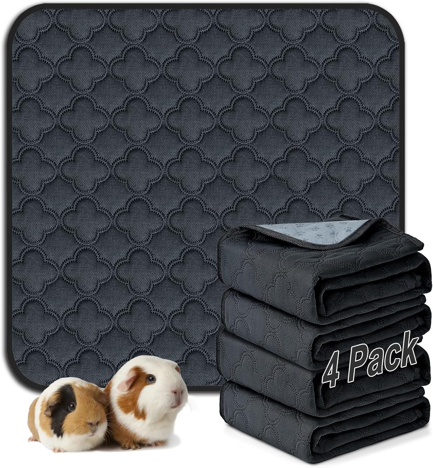 FunFurry Washable Guinea Pig Cage Liner – 4 Pack Reusable Washable Pee Pads，Waterproof Guinea Pig Bedding for Small Animal – Rabbit Bunny Hamster Puppy (Dark Grey, 12″ X 12″ – 4 Pack)