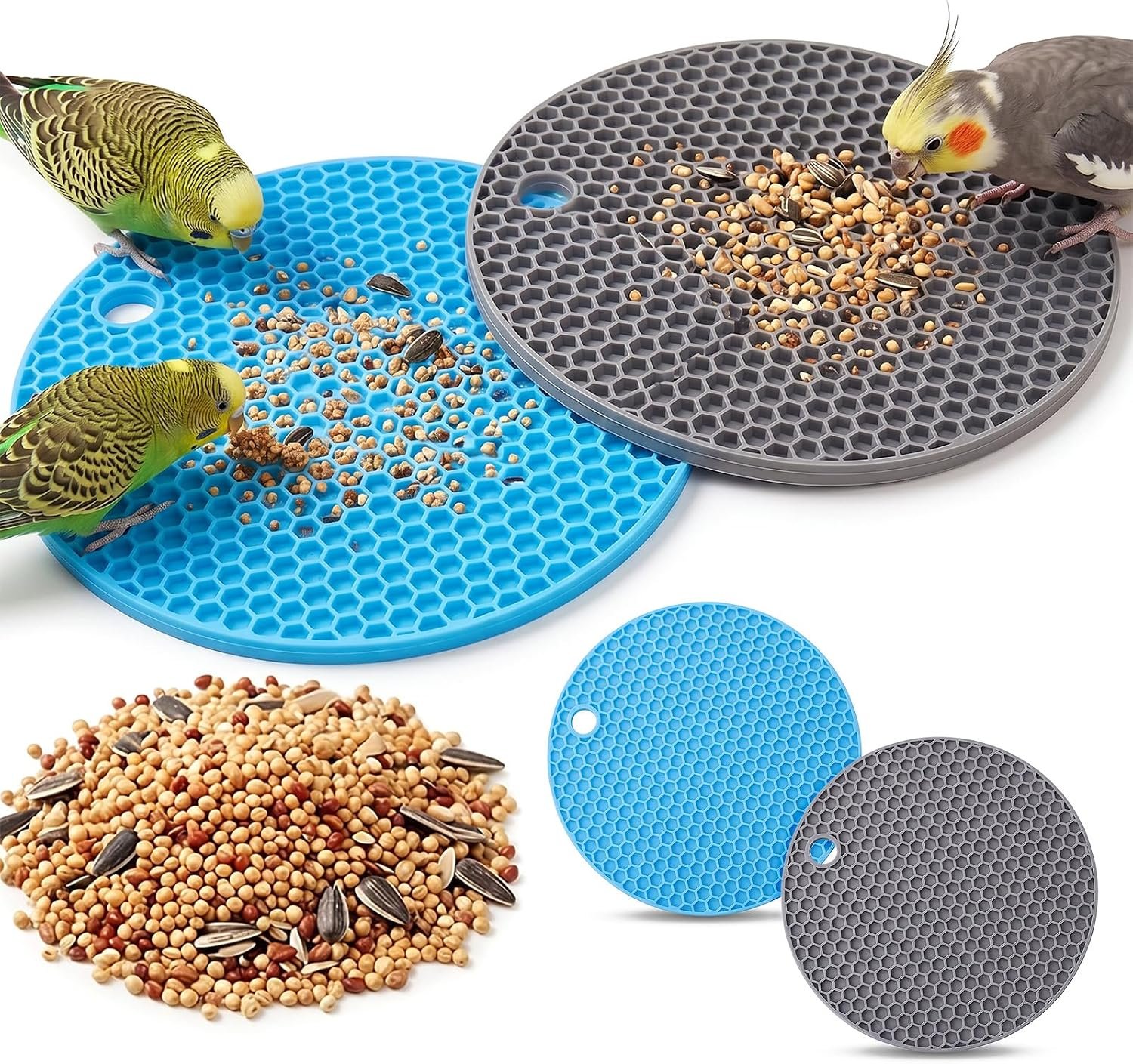 2 Pcs Bird Foraging Toys, Bird Slow Feeder Mats | Silicone Slow Feeder Puzzle for Parakeets Cockatiels Conures, Bird Foraging Mat, Bird Toys for Parakeets