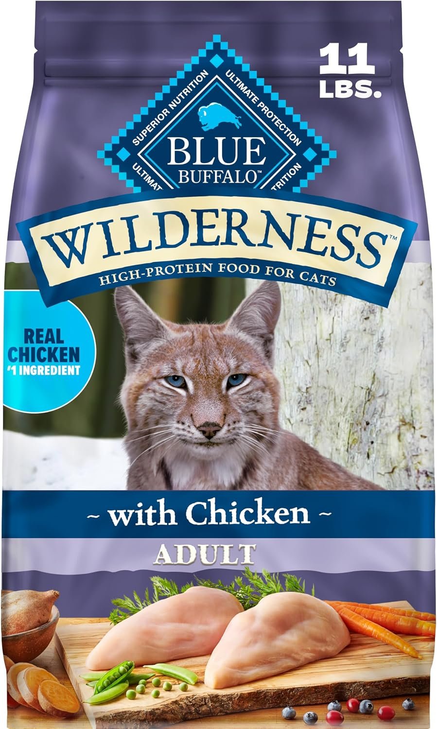 Blue Buffalo Wilderness Chicken Natural High-Protein Grain-Free Dry Food for Adult Indoor Cats, Real Chicken First, Antioxidant-Rich LifeSource Bits Support Immunity, Promotes Strong Muscles, 11 lbs.