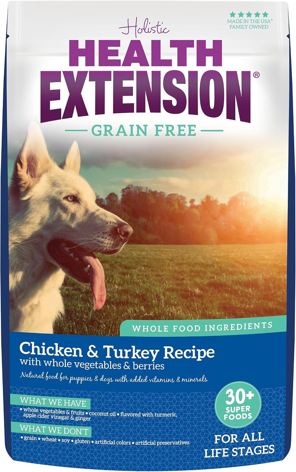 Health Extension Grain Free Chicken & Turkey Dry Dog Food – 30+ Superfoods and Probiotics for All Life Stages (1lb)