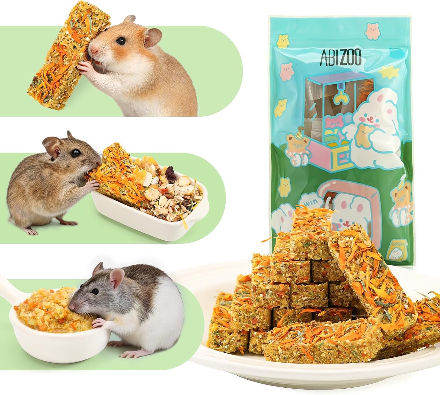 Abizoo Hamster Food & Treats, 18 Pcs Small Pet Nutri Blocks for Old Hamsters, Rats, Mice and Gerbils, Hamster Chew Toys for Teeth Grinding or Healthy Supplement for Senior Small Pets