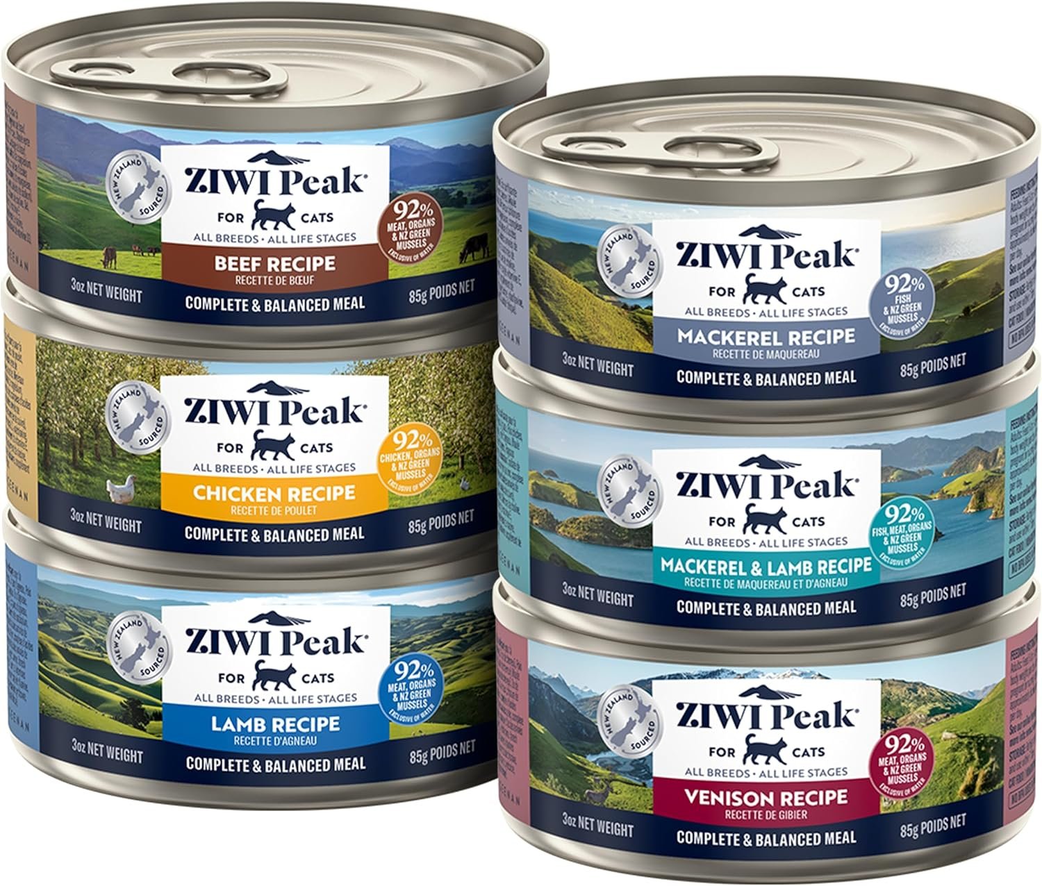 ZIWI Peak Wet Cat Food Variety Pack – Beef, Chicken, Lamb, Mackerel & Lamb, Mackerel, Venison, 6 Pack (3oz Each)