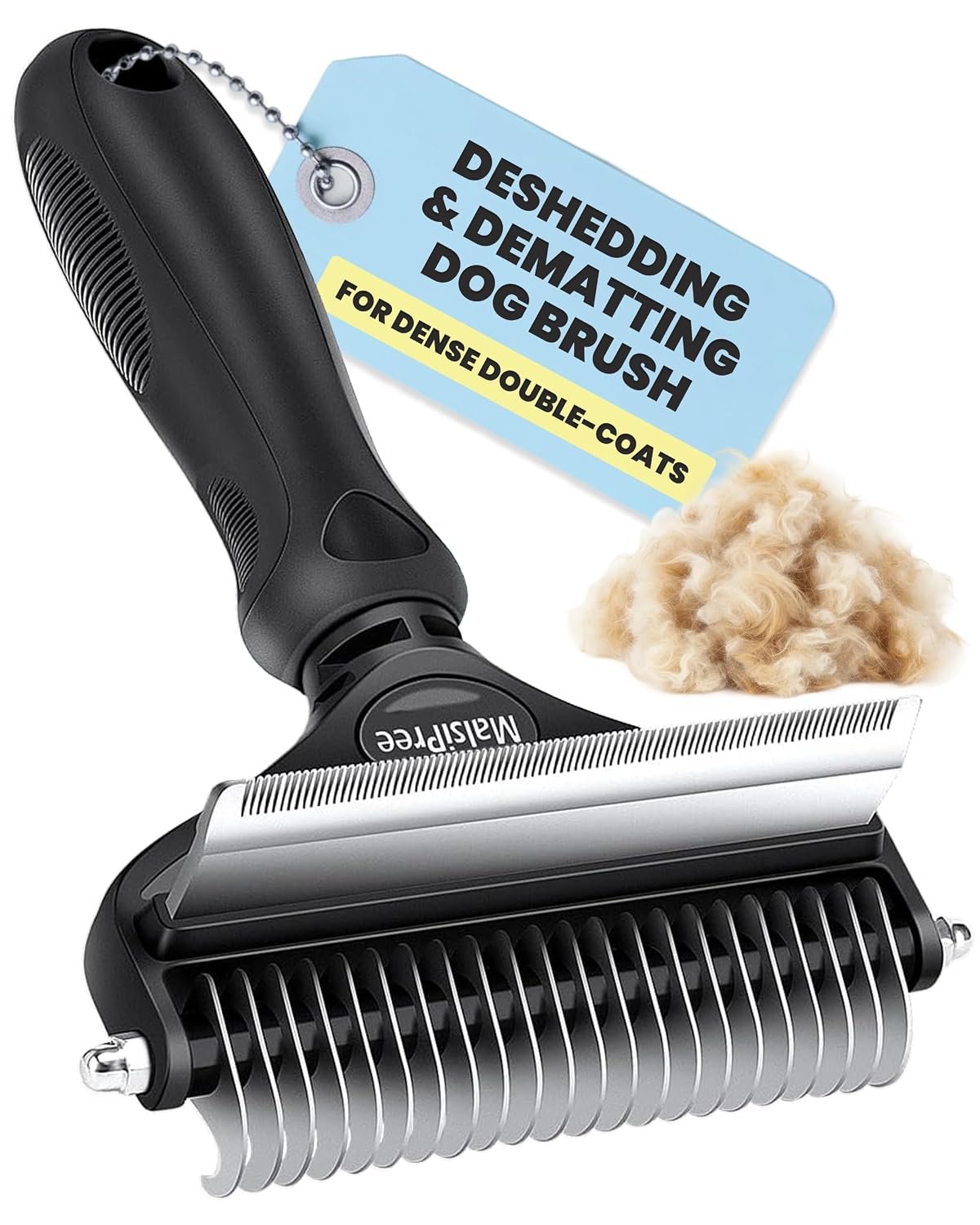 MalsiPree Dog Brush – Large Black, 2-in-1 Undercoat & Dematting Rake | 2-in-1 undercoat rake & dematting brush – deshedding tool – Use for medium to large double-coated dogs & cats