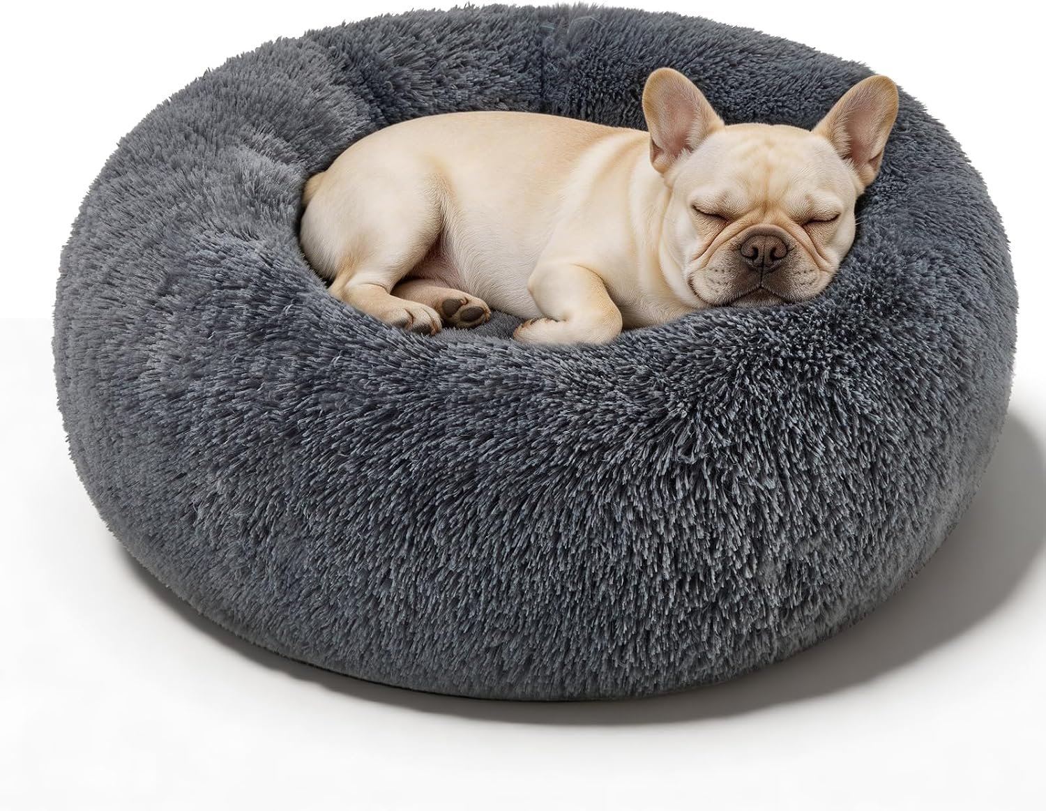 Dog Calming Beds for Small Medium Large Dogs – Round Donut Washable Puppy Dog Bed, Anti-Slip Faux Fur Fluffy Donut Cuddle Anxiety Cat Pet Bed(20″ Dark Grey)