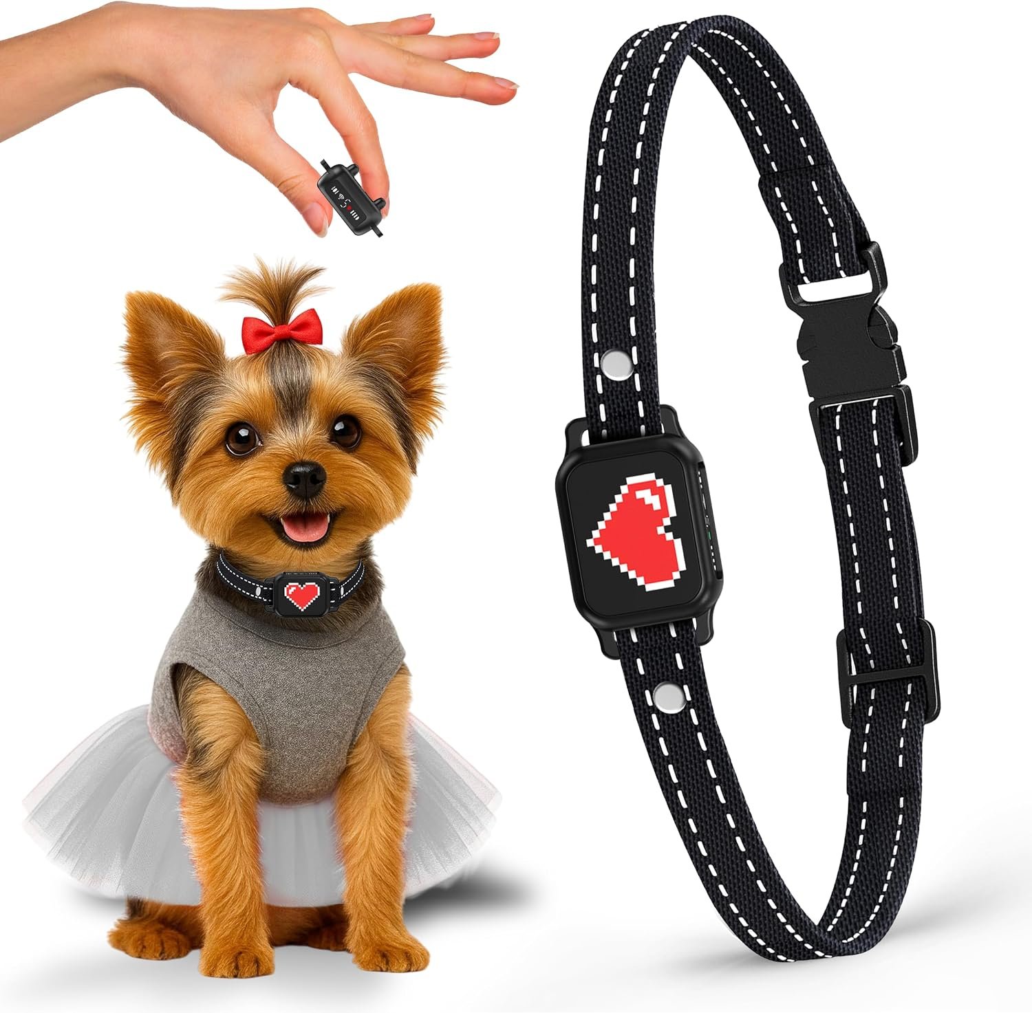Bark Collar for Small Dogs 5-15 lbs (Black/Red Heart)