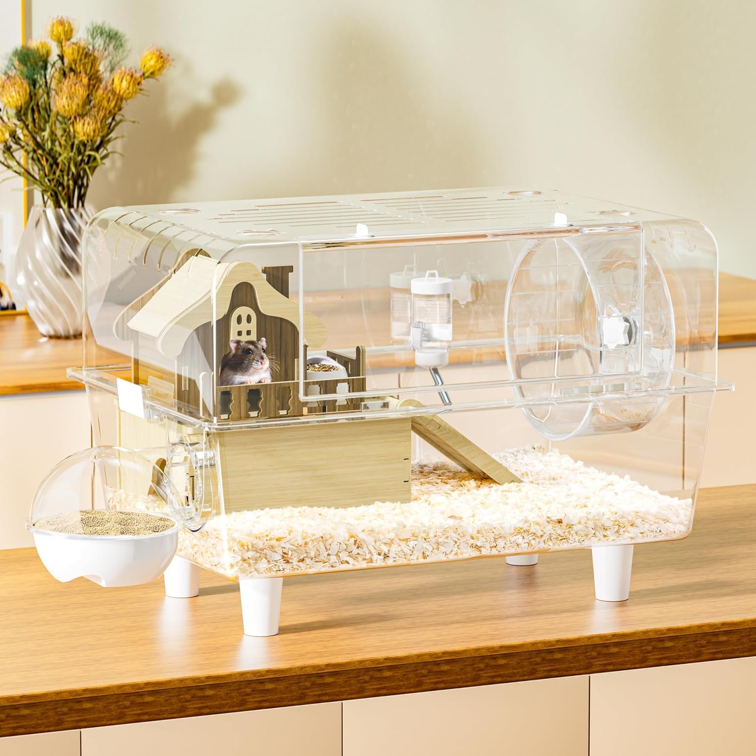 5s Assembly Hamster Cage, 17″ Double Decker Small Animal Habitat | With Accessories, Stackable Travel Carrier for Dwarf Hamsters, Gerbils, Mice (Full Clear, Tool-Free)
