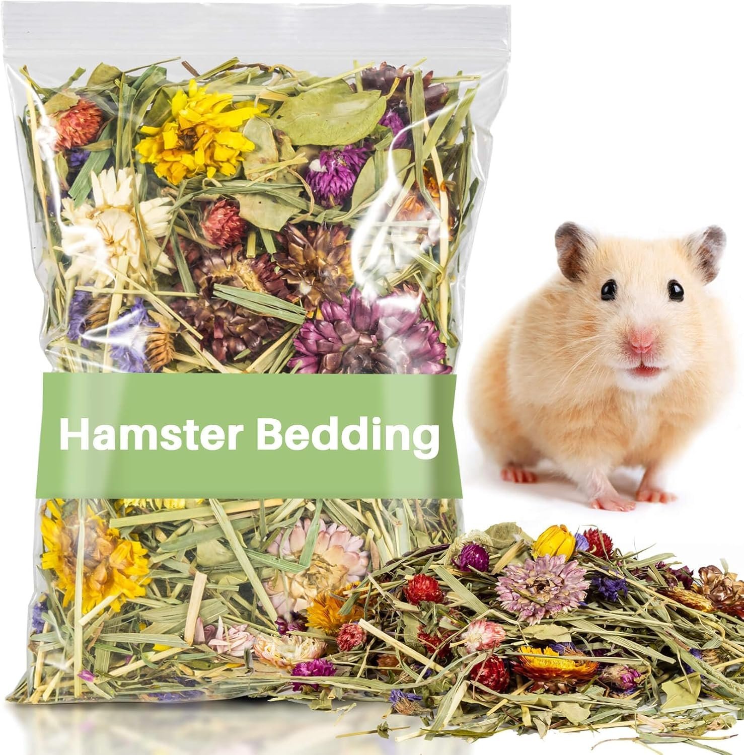 Sukh Hamster Bedding Odor Control – 150G Flowers & Herbs for Small Animals | Natural Habitat Decor and Forage Material for Dwarf Hamster, Chinchilla, Guinea Pig, Rabiit, Gerbil, Mice, Lemming