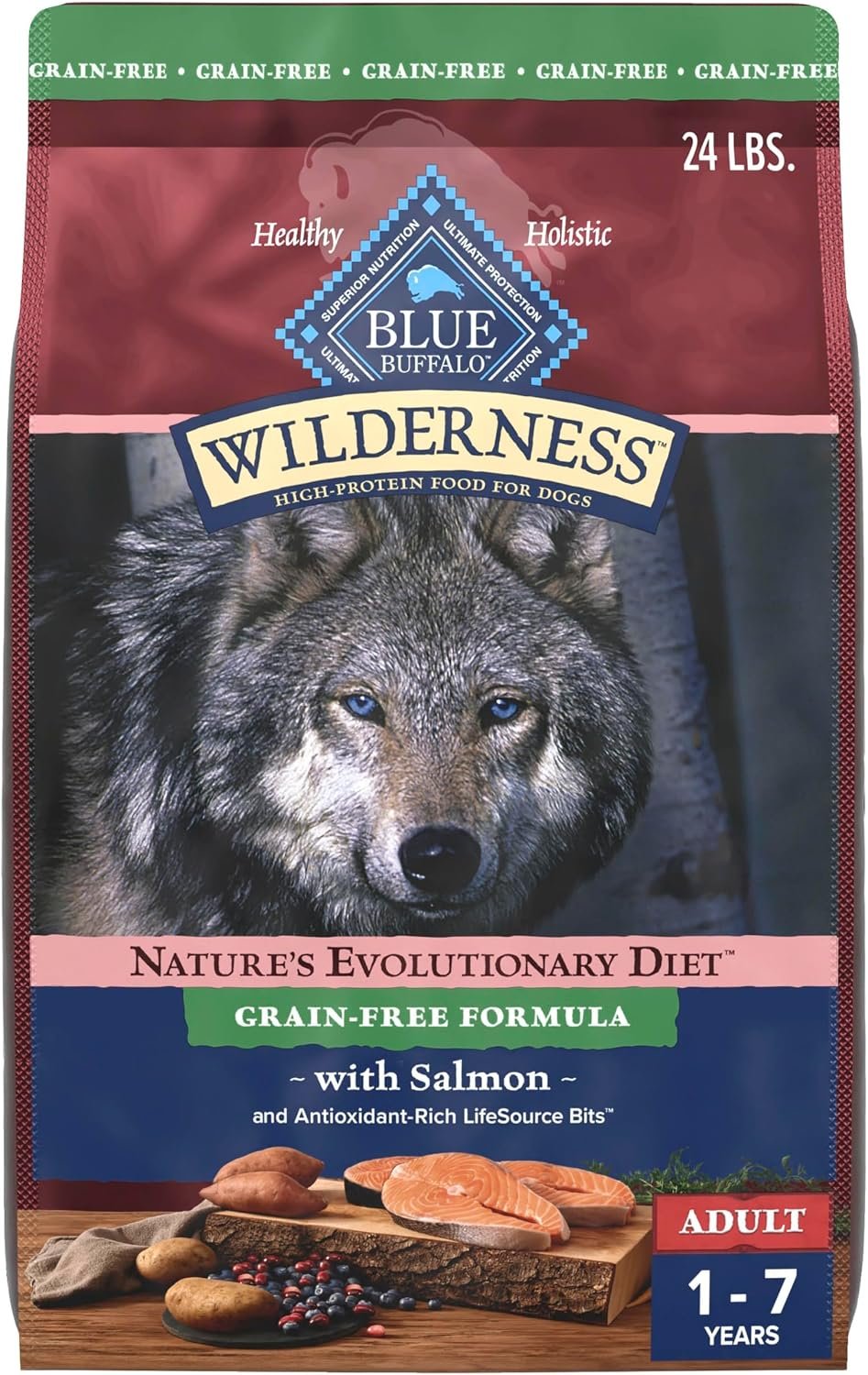 Blue Buffalo Wilderness Salmon Adult Dry Dog Food, Grain-Free, 24 lb | 39g Protein, Real Salmon #1 Ingredient, Antioxidant-Rich Fruits & Veggies, High Protein to Fuel Adventures