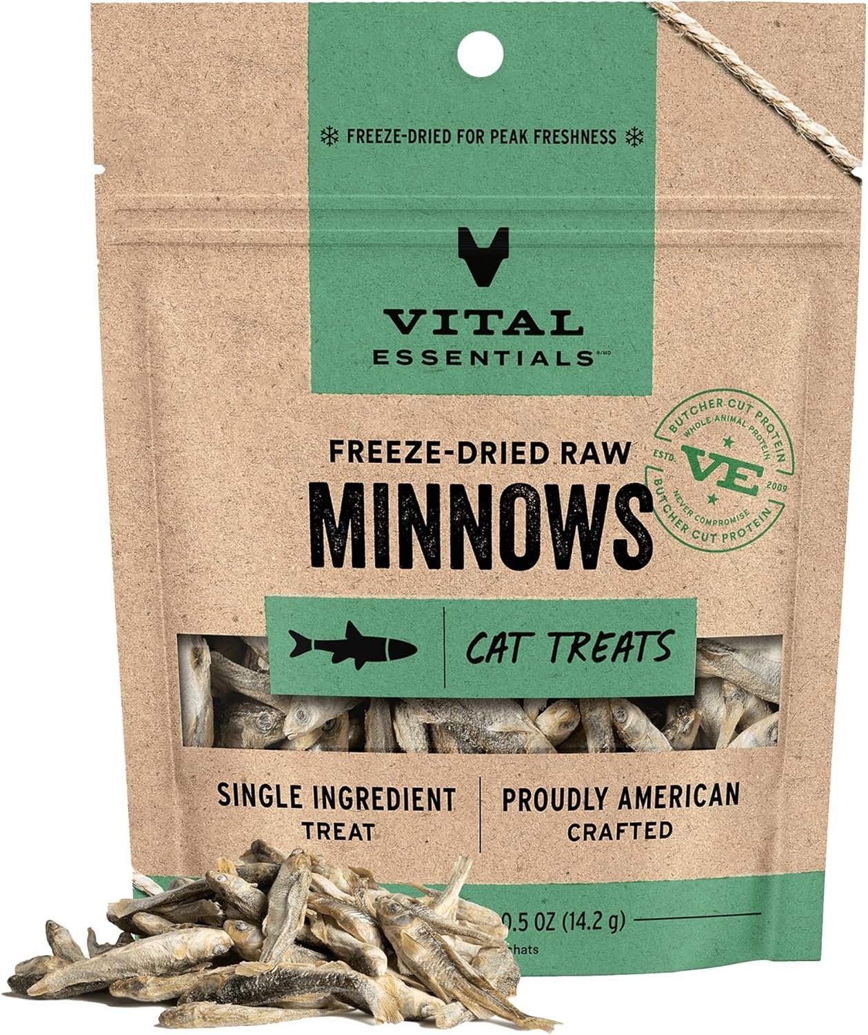 Vital Essentials Freeze Dried Minnows Cat Treats, 0.5 oz Bag | Single Ingredient, Premium Quality Protein, Grain Free, Healthy Treats, USA Made with U.S. & Globally Sourced Ingredients