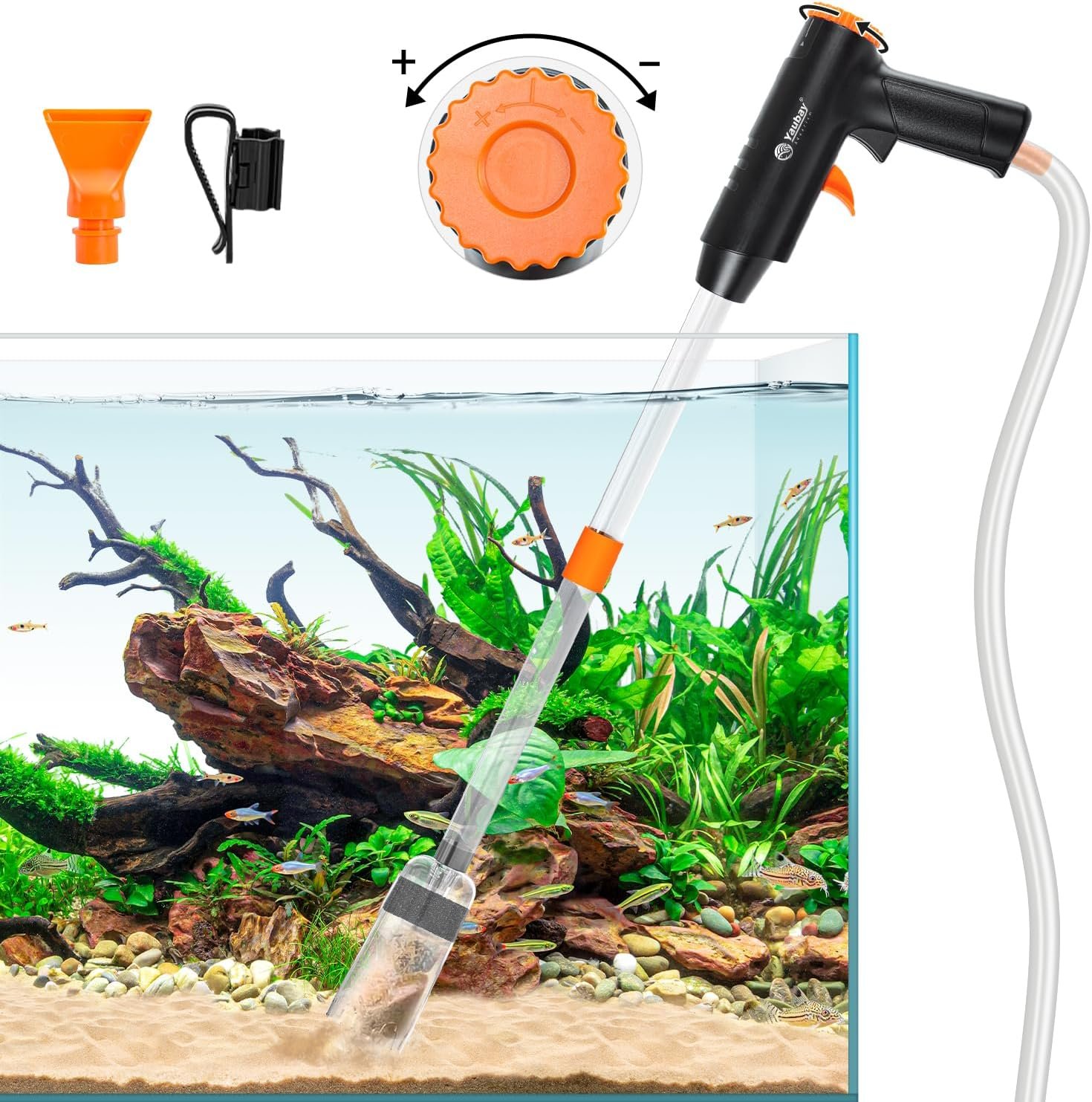 Yaubay 132GPH Manual Aquarium Gravel Cleaner, Fish Tank Siphon Vacuum Cleaner with Adjustable Water Flow for Cleaning Dirt, Water Change & Wash Sand Aquarium Cleaning Tools
