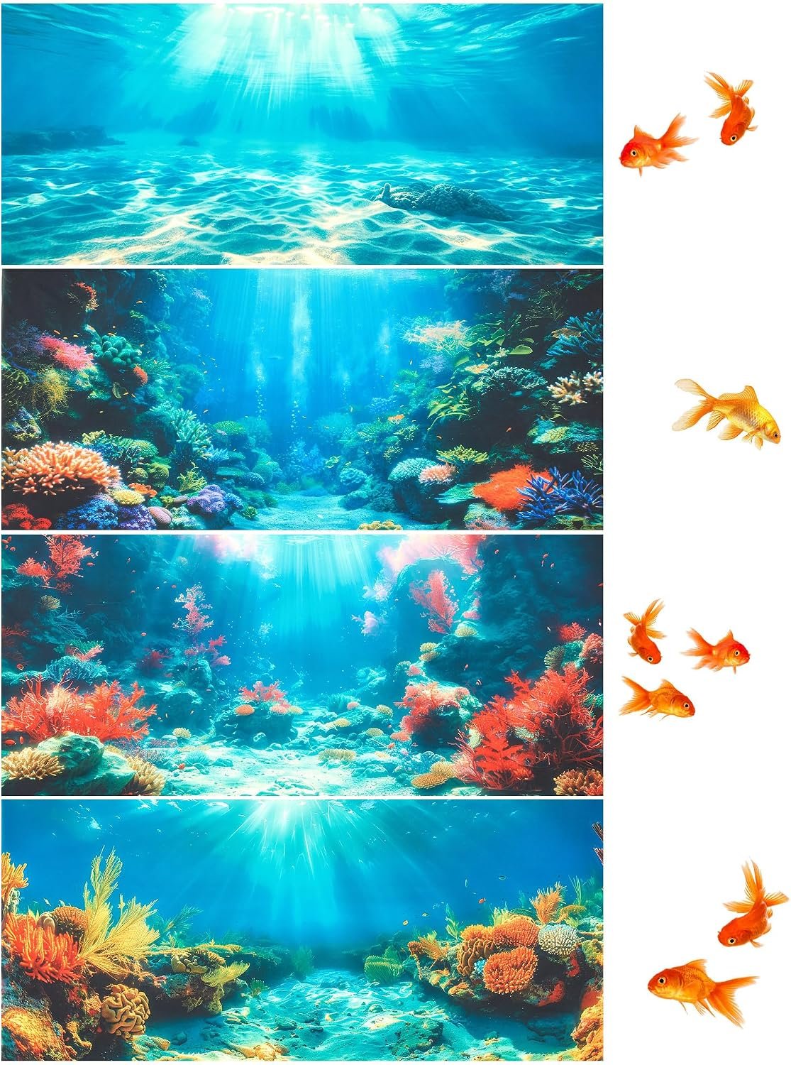 4 Pack Aquarium Background Polyester 30 x 18 Inch Cloth Fish Tank Background Undersea Corals Sunshines Rock Aquatic Plants Wallpaper with Double-Sided Tape