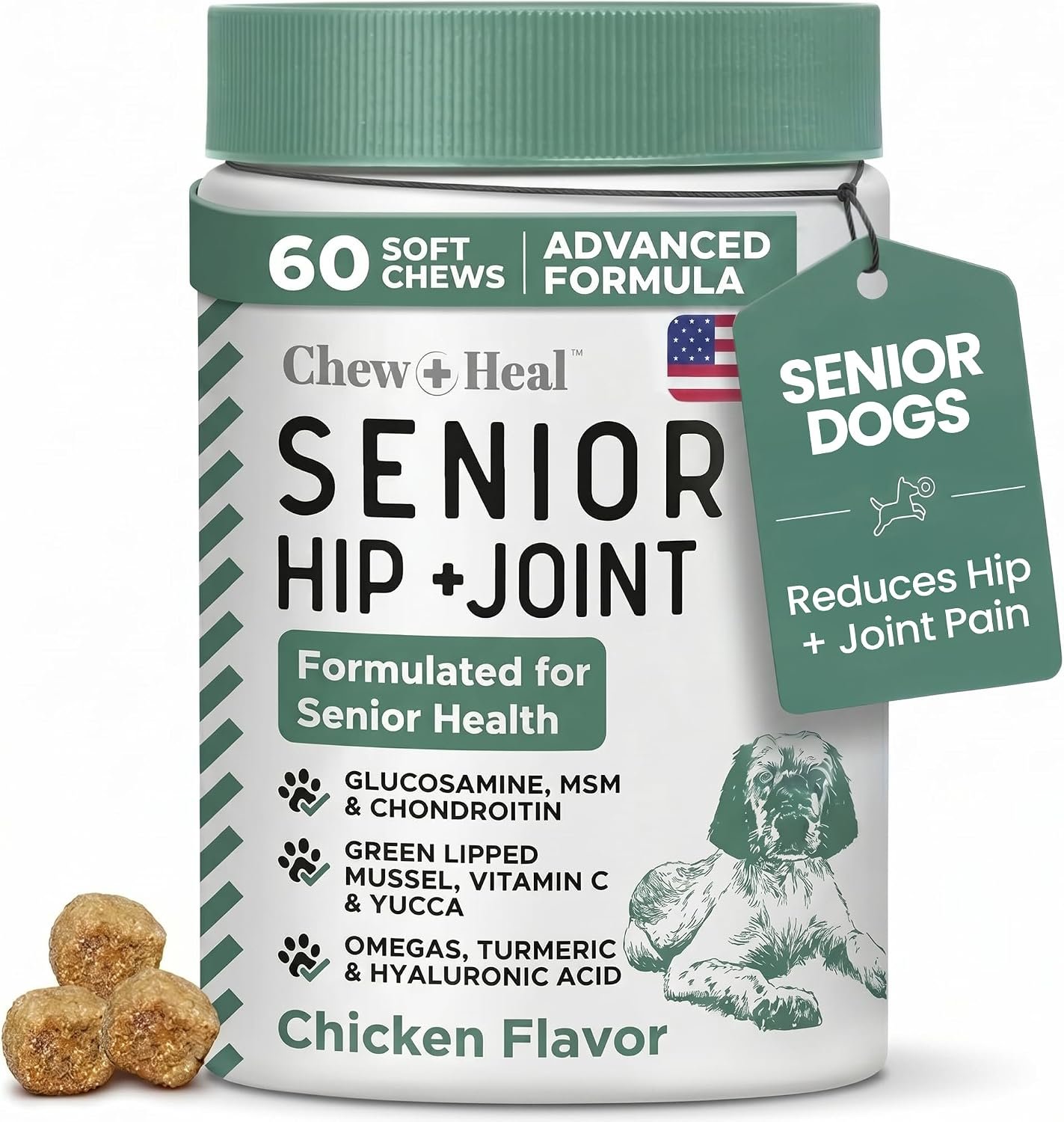 Glucosamine for Senior Dogs Hip and Joint Supplement, 60 Mobility Chews | Made with Glucosamine, MSM, Chondroitin, Green Lipped Mussels and More