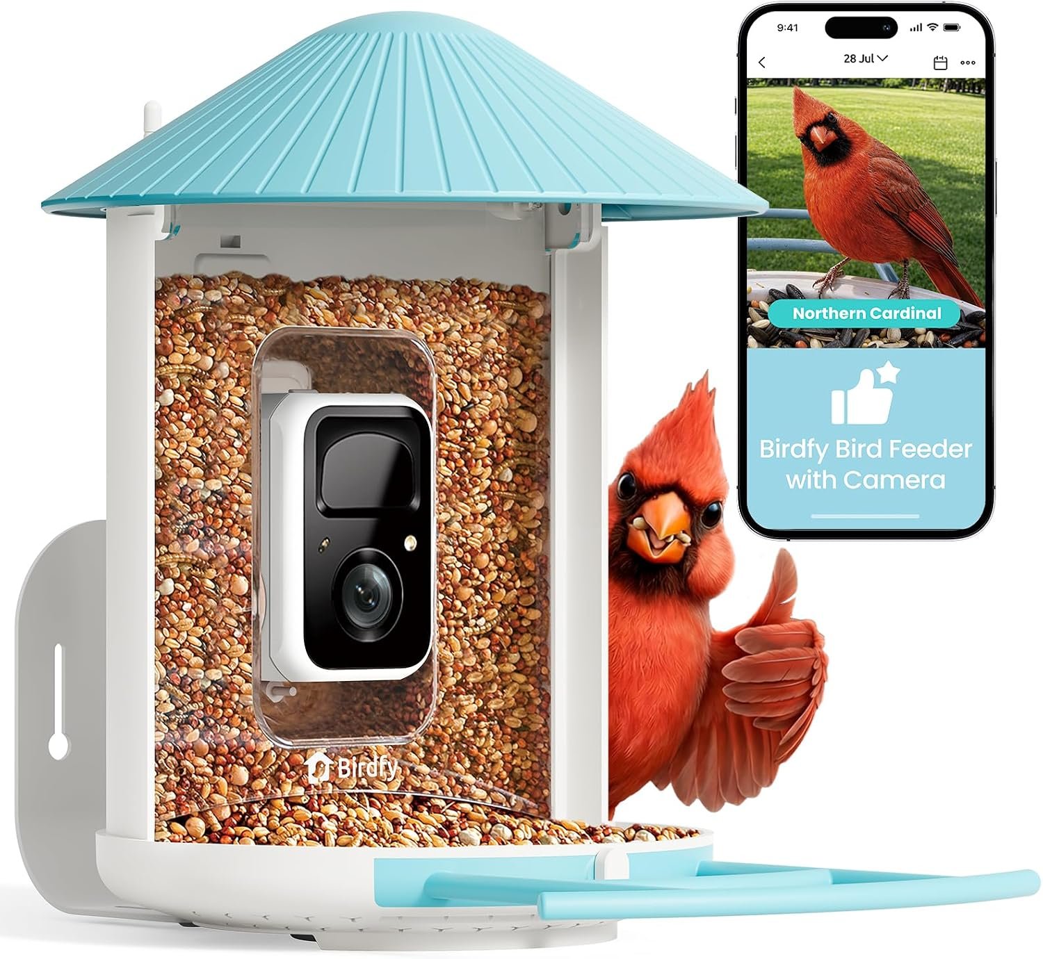 NETVUE by Birdfy Smart Bird Feeder with AI Camera, Auto Capture Videos & Live Stream, Wireless Wildbird Watching, Outdoor Backyard Birder(AI by Subscription) Blue