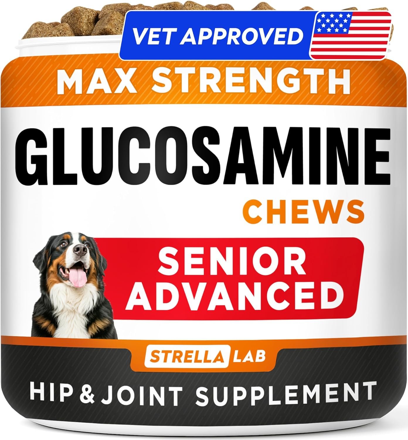 Advanced Glucosamine for Dogs, Chondroitin & MSM Hip Joint Supplement Chews | Made in USA – Supports Hip Joint Mobility w/Omega-3 – Joint Pain Relief – Chewable Treats, All Breeds – Vet-Approved (120Ct)