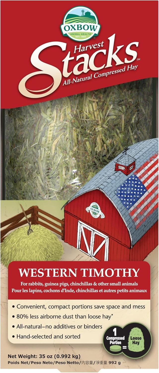 Oxbow Harvest Stacks, Timothy Hay, Guinea Pig Hay, Bunny Supplies, Timothy for Rabbits, Guinea Pigs, Chinchillas, and Other Small Pets, Bunny Food, 35 oz. | Compressed Timothy Hay Stacks For Rabbits, Guinea Pigs & Chinchillas, Less Dusty, Travel Friendly, Easy to Feed, Made in USA