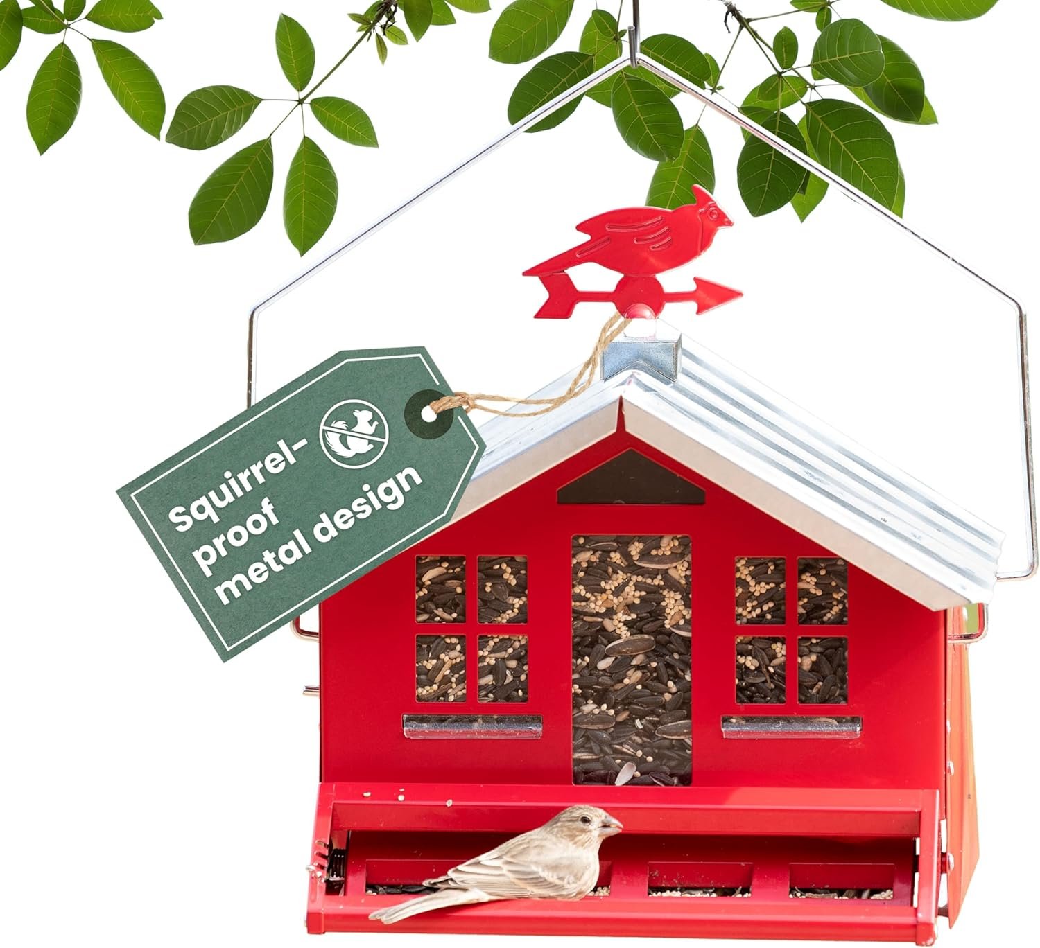 Perky-Pet Squirrel-Be-Gone II Country Style Bird Feeder, 8 lb Seed Capacity | Weight-Activated, Squirrel Proof, Metal Construction, Rust Resistant, Locking Lid, Removable Roof, Adjustable Settings, 338