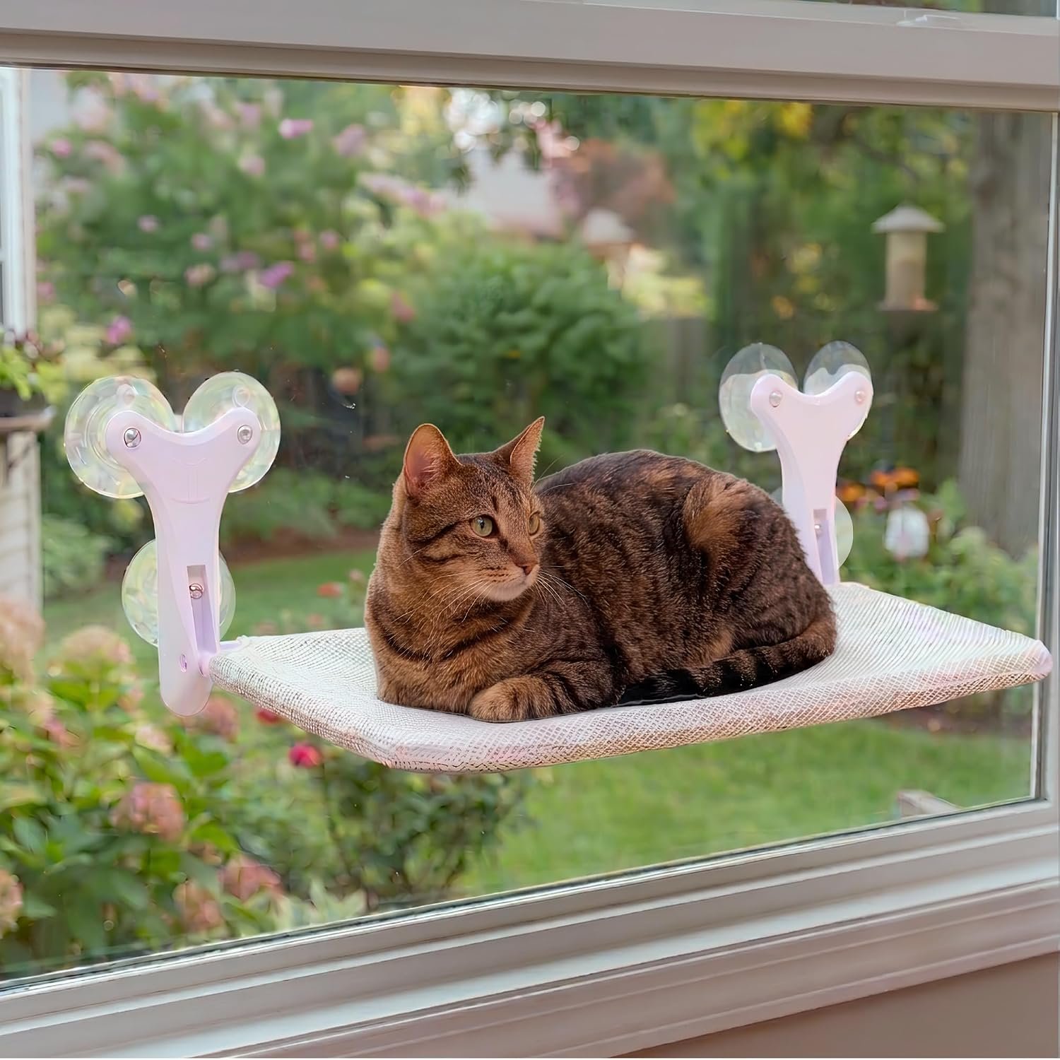 Cat Window Perch, Foldable Hammock Bed with 6 Strong Suction Cups, Cordless Indoor Pet Seat, Washable Fabric, Gray