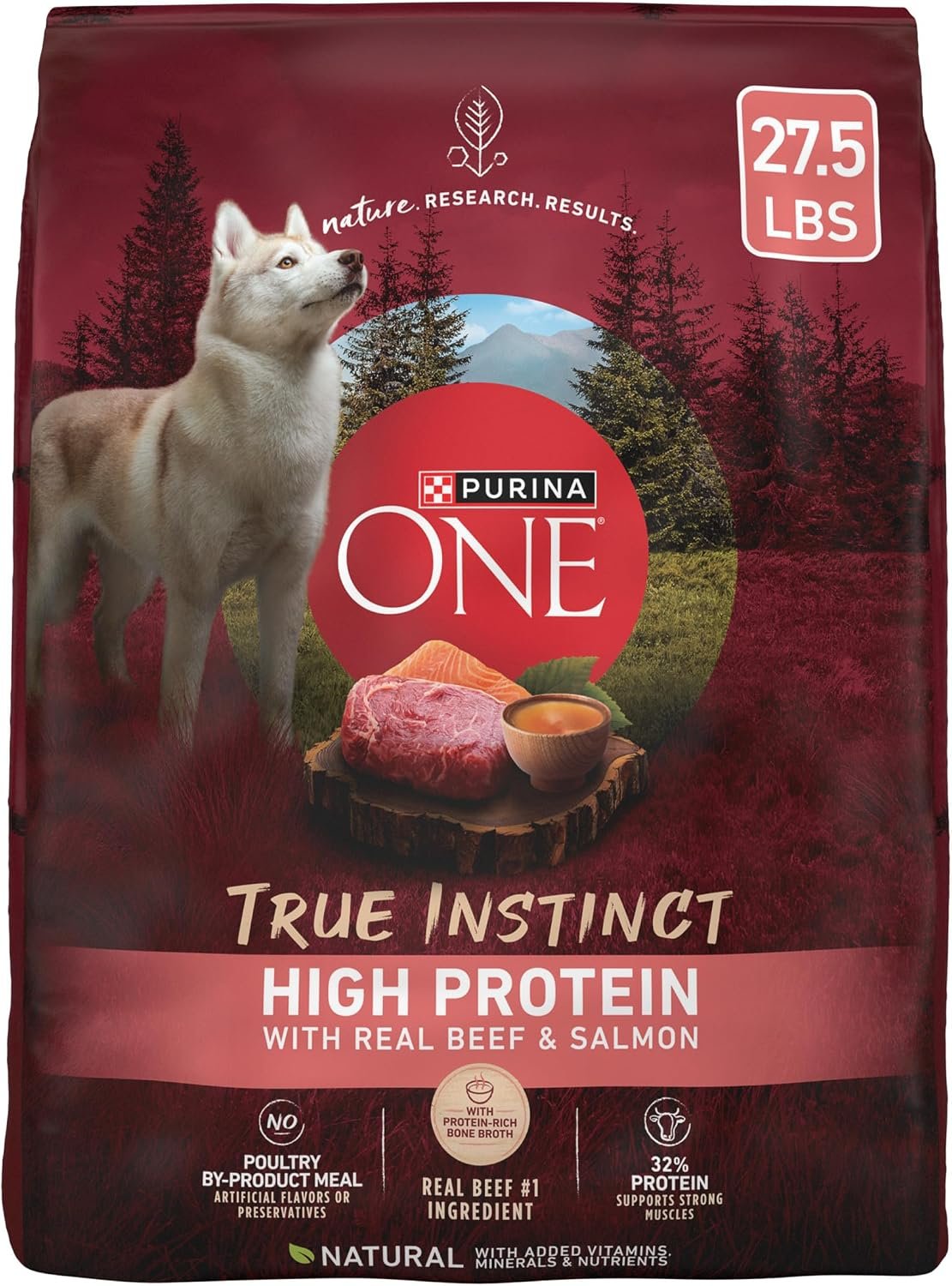 Purina ONE True Instinct Dry Dog Food, Real Beef & Salmon, 27.5 lb Bag | Nutrient dense, with 32% protein for strong muscles, natural with added vitamins, minerals and nutrients