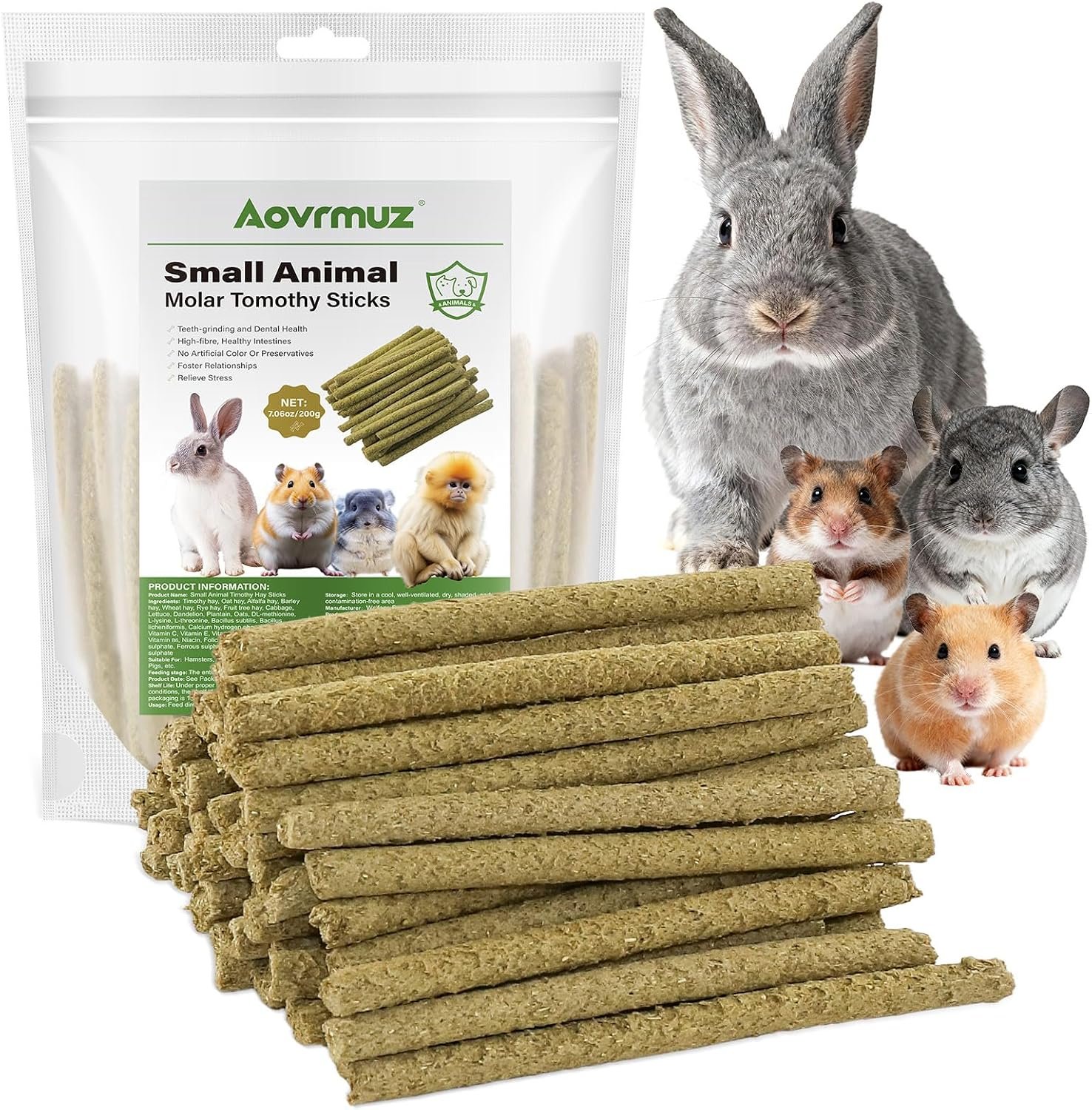 Timothy Hay Sticks for Rabbits Guinea Pigs Hamsters 200g – Natural Bunny Chew Treats,Rabbit Toys,Dental & Digestive Health for Small Animals