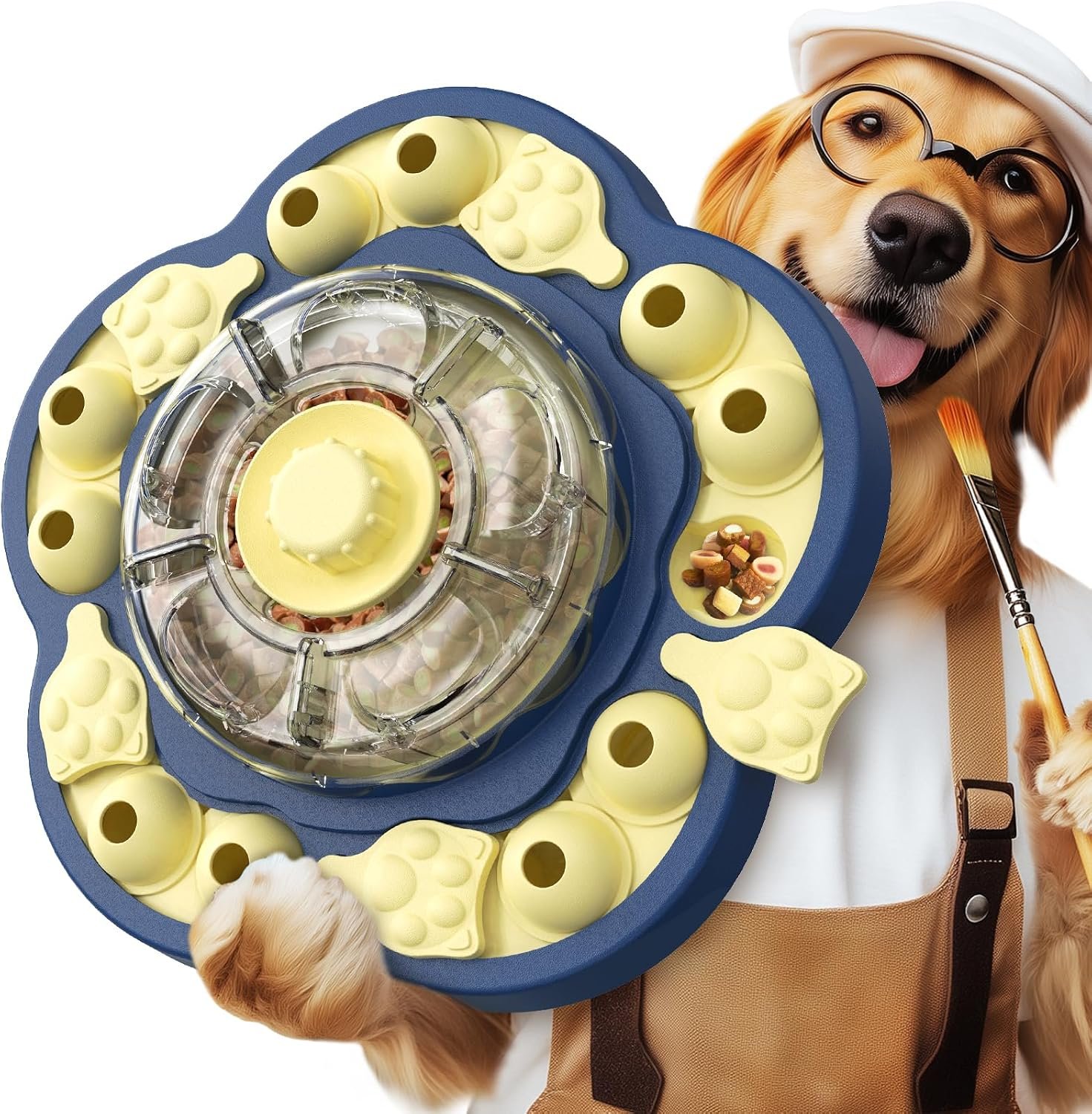 KADTC 3-Level Dog Puzzle Toy, Spin to Release Treat Dispenser & Slow Feeder | Slide, swing, sniff and search: four play modes relieve boredom, channel energy, build focus, and deliver mental stimulation.