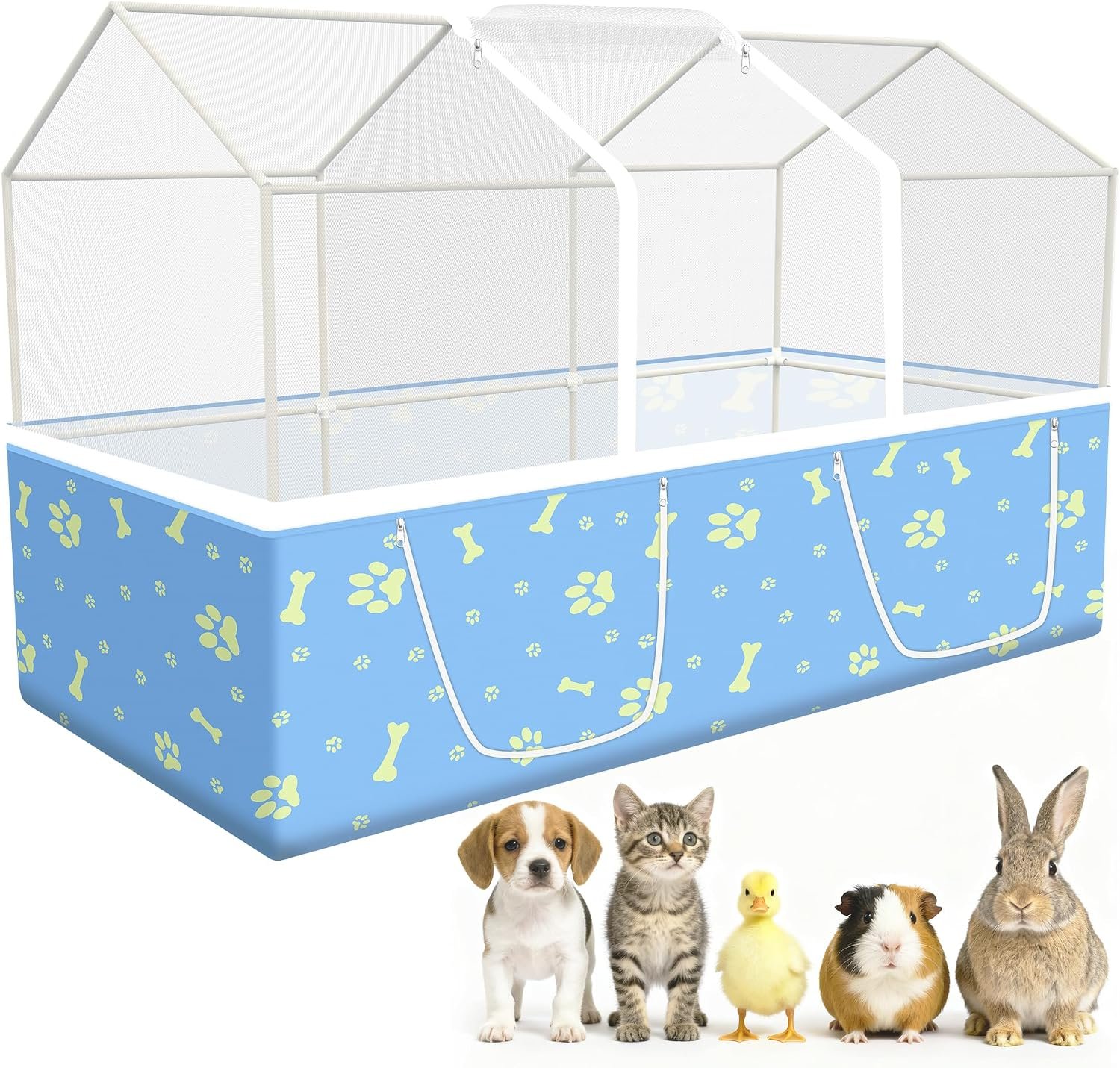 Rabbit Cage, 48″ x 24″ Large Pet Playpen Enclosure for Small Animal- Guinea Pig, Hamster, Bunny, Puppy, PVC Frame Chicken Coop with Waterproof Tarp & Mesh Cover Indoor Outdoor