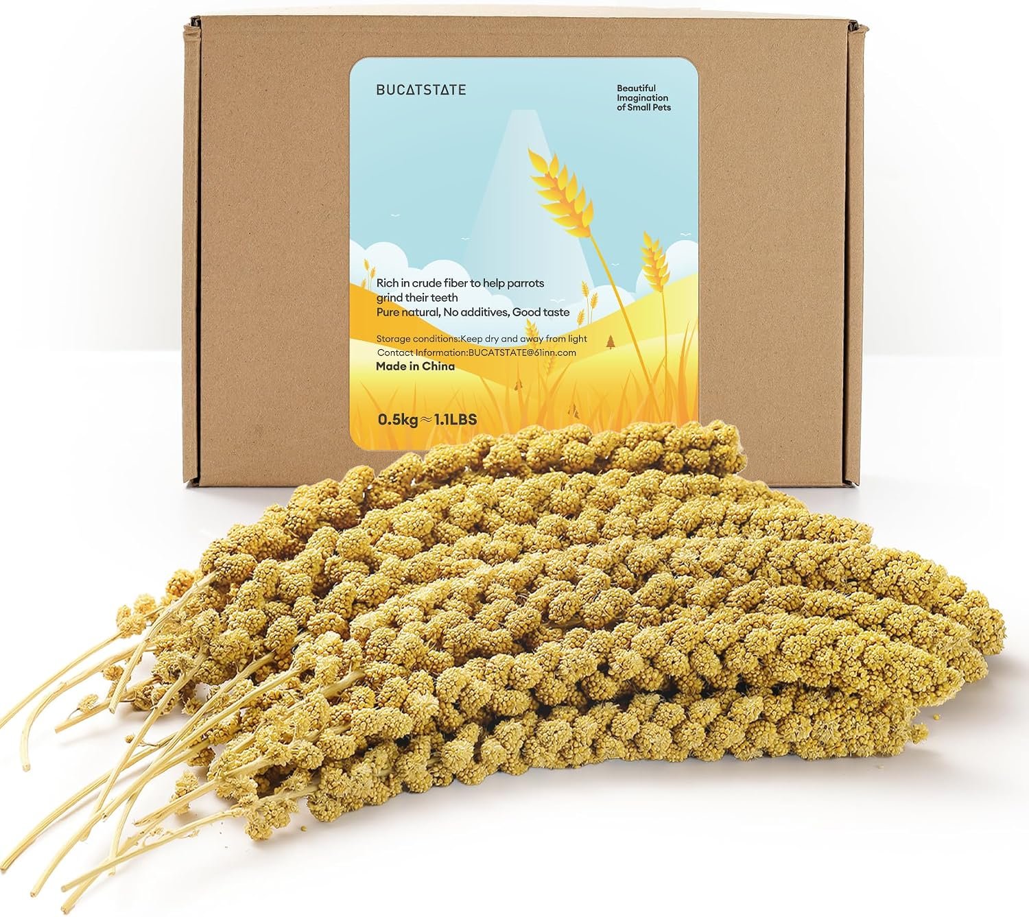BUCATSTATE Spray Millet for Birds, Sun-Dried Healthy Millet Parakeet Treats for Parrots Cockatiel Lovebird Finch, GMO-Free Parakeet Food – 1.1lb