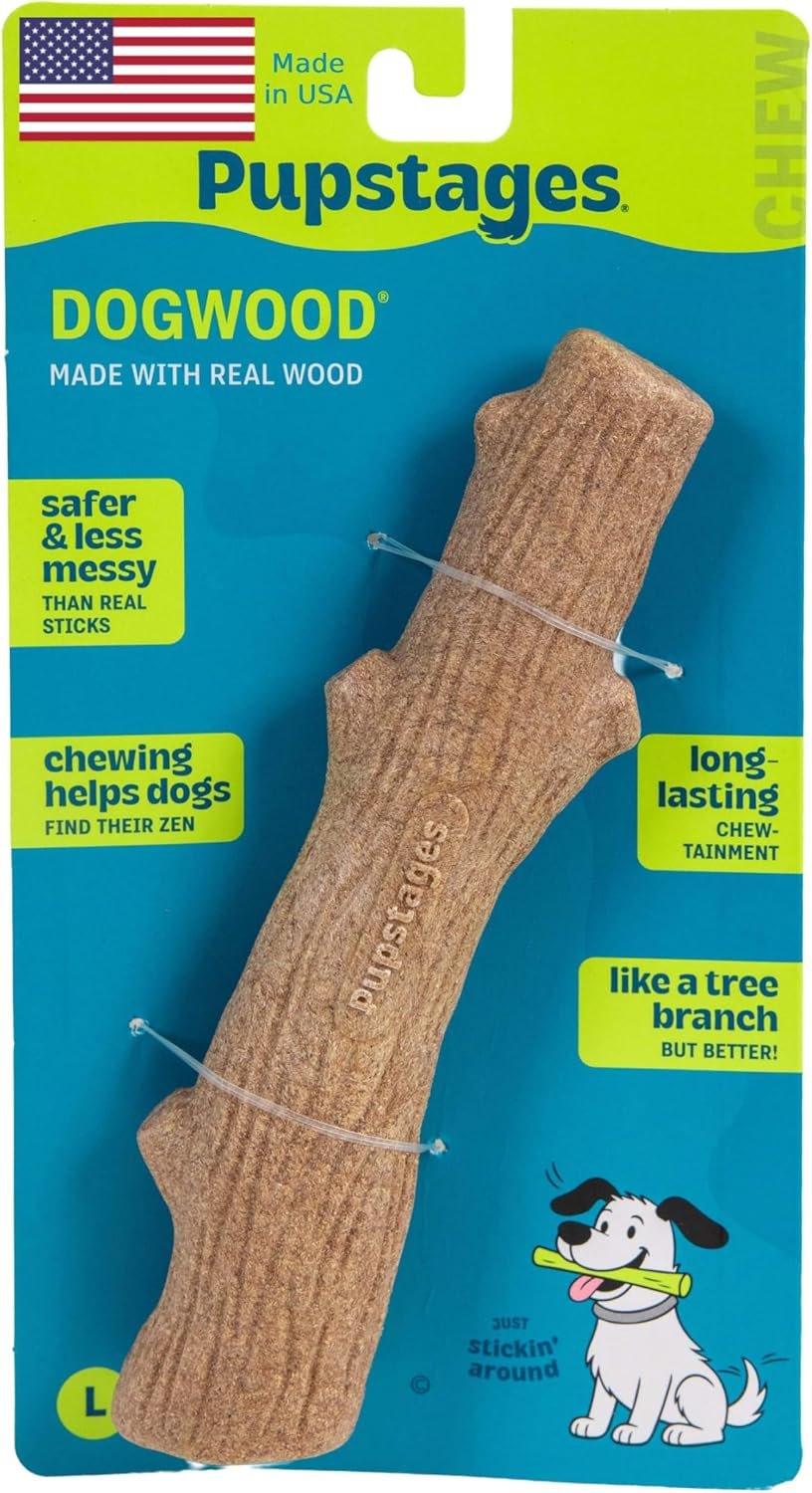 Pupstages Dogwood Dog Chew Toy, Made in the USA – Real-Wood Blend, Natural Flavor & Texture, Moderate Chewers, Large, 8″