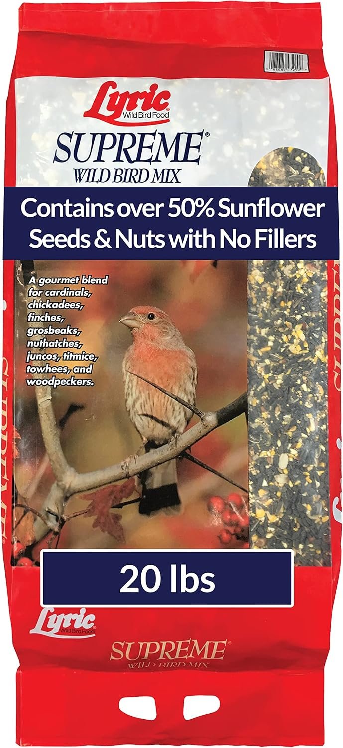 Lyric Supreme Wild Bird Seed, 20 lb. Bag for a Wide Variety of Birds | Wild Bird Food Mix with nuts and sunflower seeds for outside feeders – Attracts many beautiful songbirds