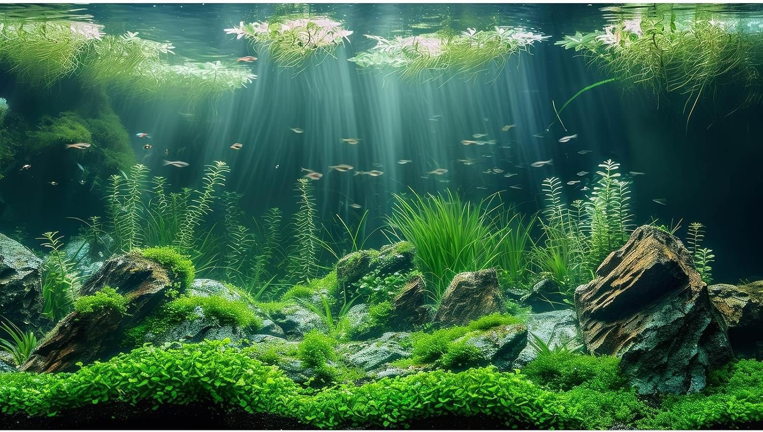 Aquarium Background Underwater Grass Leaves with Stone Aquarium Backdrop Vivid and Fresh Green Aquatic Plant Stone River Bed and Lake Fish Tank Background Decor Vinyl 30x18in