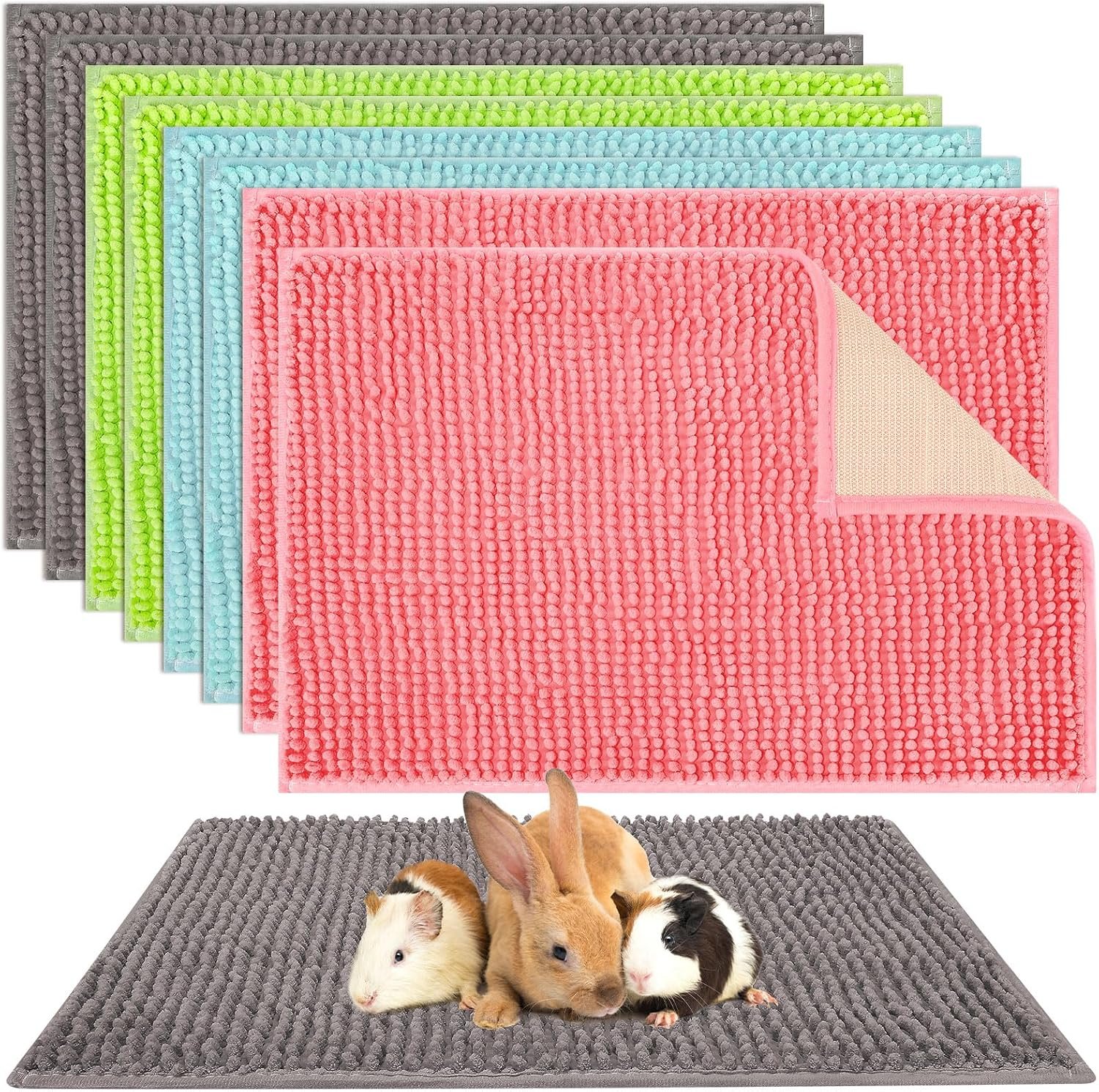 Barydat 8 Pcs Guinea Pig Cage Liner 16×12” Washable Rabbit Fleece Mat | Reusable Training Bedding Pee Sleeping Pad for Animal Hamster Chinchilla(Gray, Green, Pink, Blue)