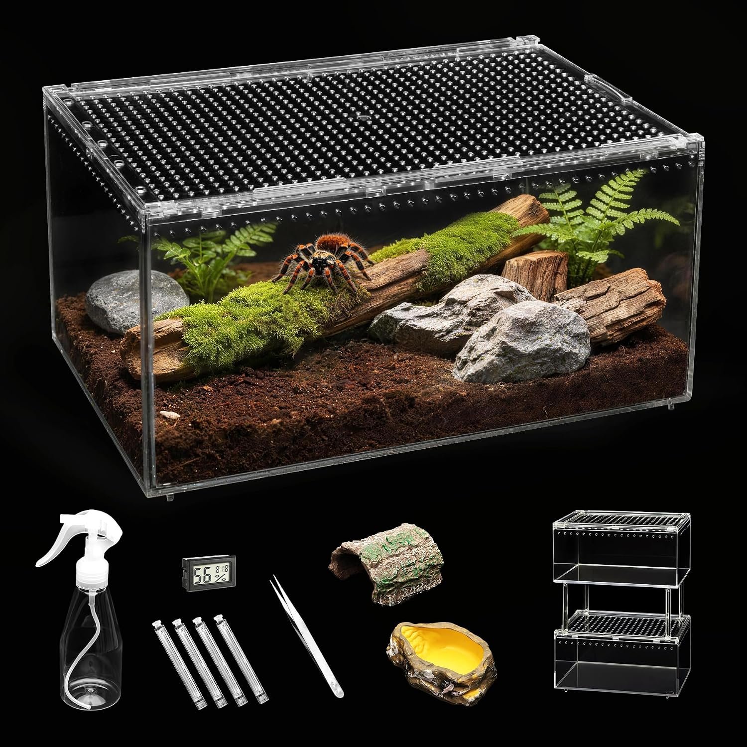 Small Reptile Tank PC Starter Kit,Escape Proof Tarantula Enclosure | Magnetic Lid Hermit Crab Habitat,Ventilation Pet Baby Spider Terrarium Stackable Isopods Cage,Easy Clean Pet Snail Container