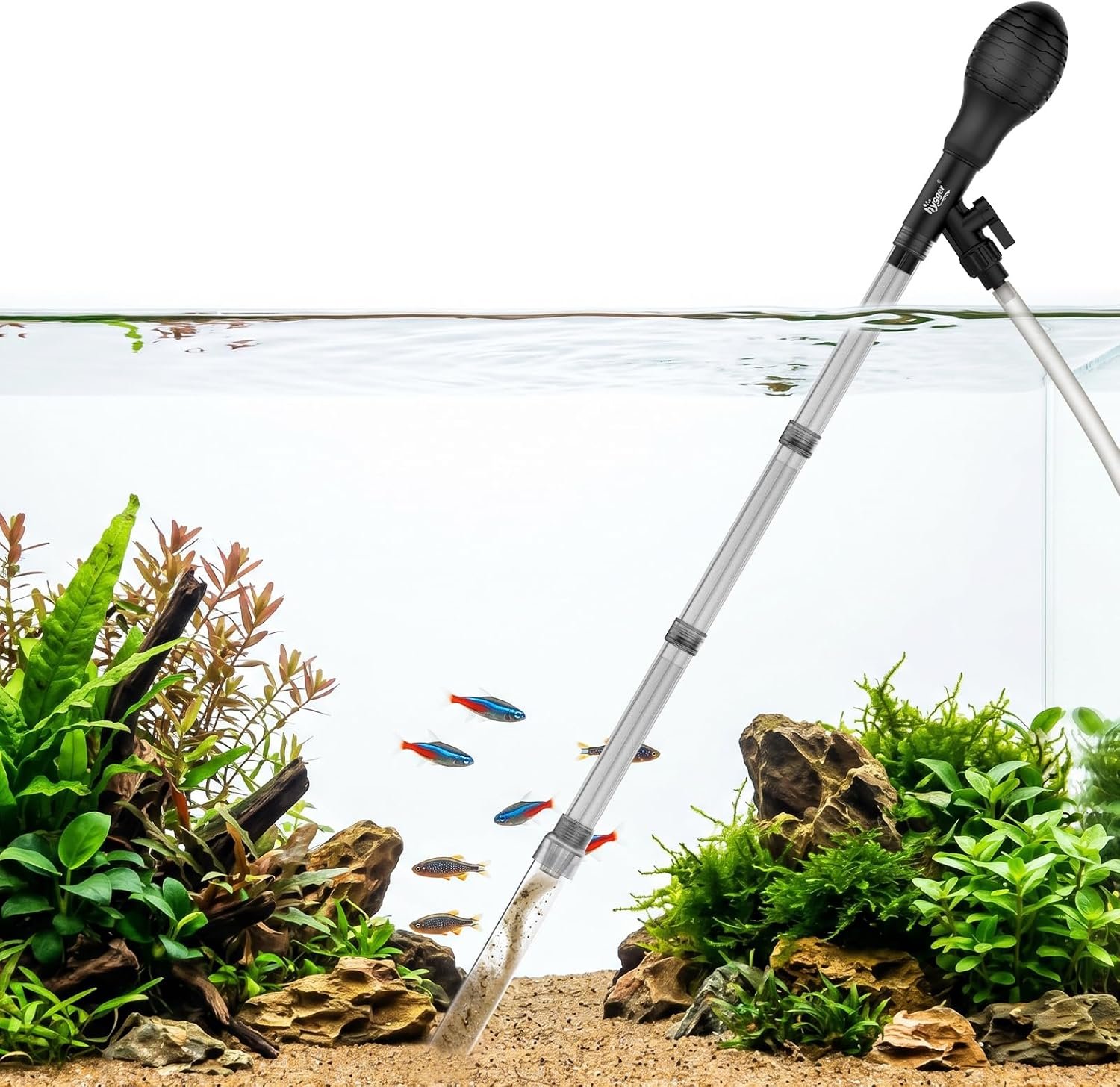 hygger Aquarium Gravel Vacuum Siphon, Adjustable Flow Manual Fish Tank Water Changer for Sand Cleaner with 6.5 Ft Hose, Suction Ball, Aquarium Gravel Cleaner Adjustable Length (Up to 115 Gal Tank)
