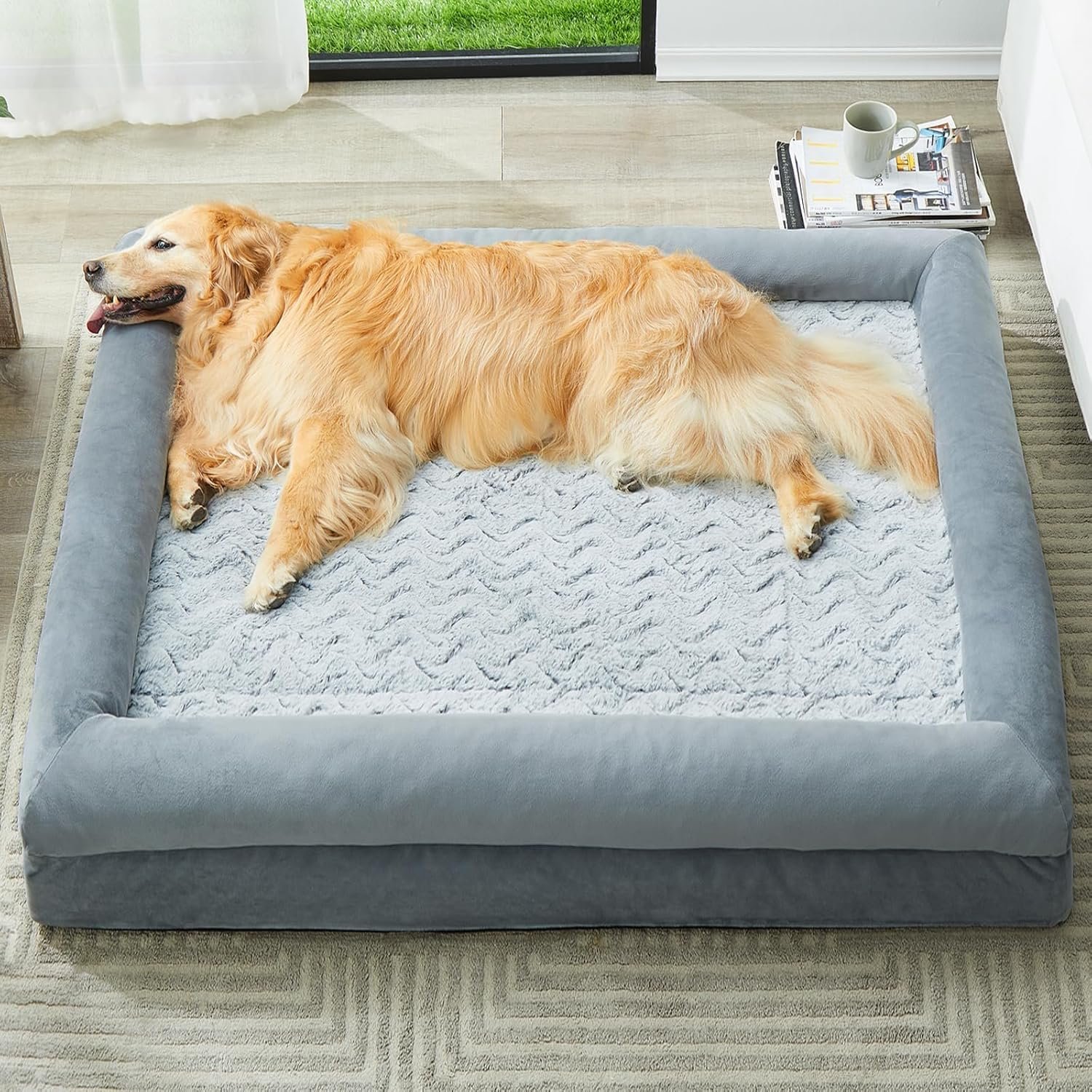 WNPETHOME XL Extra Large Orthopedic for Senior Dog Bed Comfy Sleeping | Washable Dog Couch with Removable Waterproof Cover, Large Pet Sofa Bed with Bolster Sides for Relaxing Grey 41×28 Inch