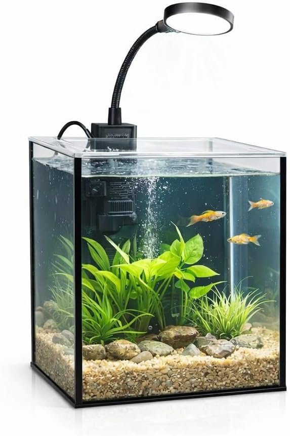 Mini Aquarium Set Fish Tank Shrimp Tank Snails Tank Planted Tank 1.2 Gallon Aquarium Kit, Small Desktop Fish Tank for Small Aquatic Pets for Beginner