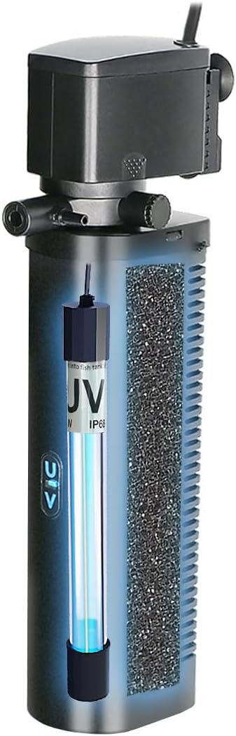 COOSPIDER Aquarium Filter with 5W U-V Light 200GPH for 30-100 Gallon Tank | Submersible Fish Tank Filter with 16W Powerful Pump for Green Clean, Turtle Tank, Oxygen Supply, Deodorization, Water Cycle