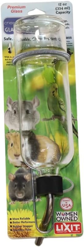 Lixit® Chew Proof Flat Sided Water Bottles for Rabbits, Ferrets, Rats, Birds, Hamsters, Guinea Pigs, Chinchillas Gerbils and Other Small Animals – Made in USA (Clear, 12 Ounce)