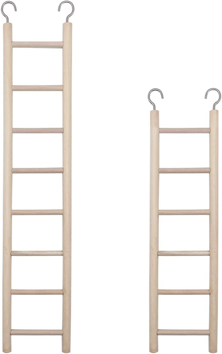 2pcs Birdie Basics Wooden Ladder for Bird Cage Climbing Ladder Toy for Parakeets Parrots Cockatoo (6 Step & 8 Step)