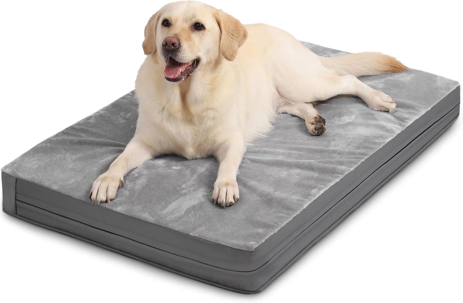 Waterproof Outdoor Dog Bed Large Sized, Washable Crate Pad 35″ Orthopedic | Reversible Faux Leather & Flannel, Durable Removable Cover, Pet Bed Foam, Anti-Slip Bottom,Kennel Pad 35″x22″ Gray