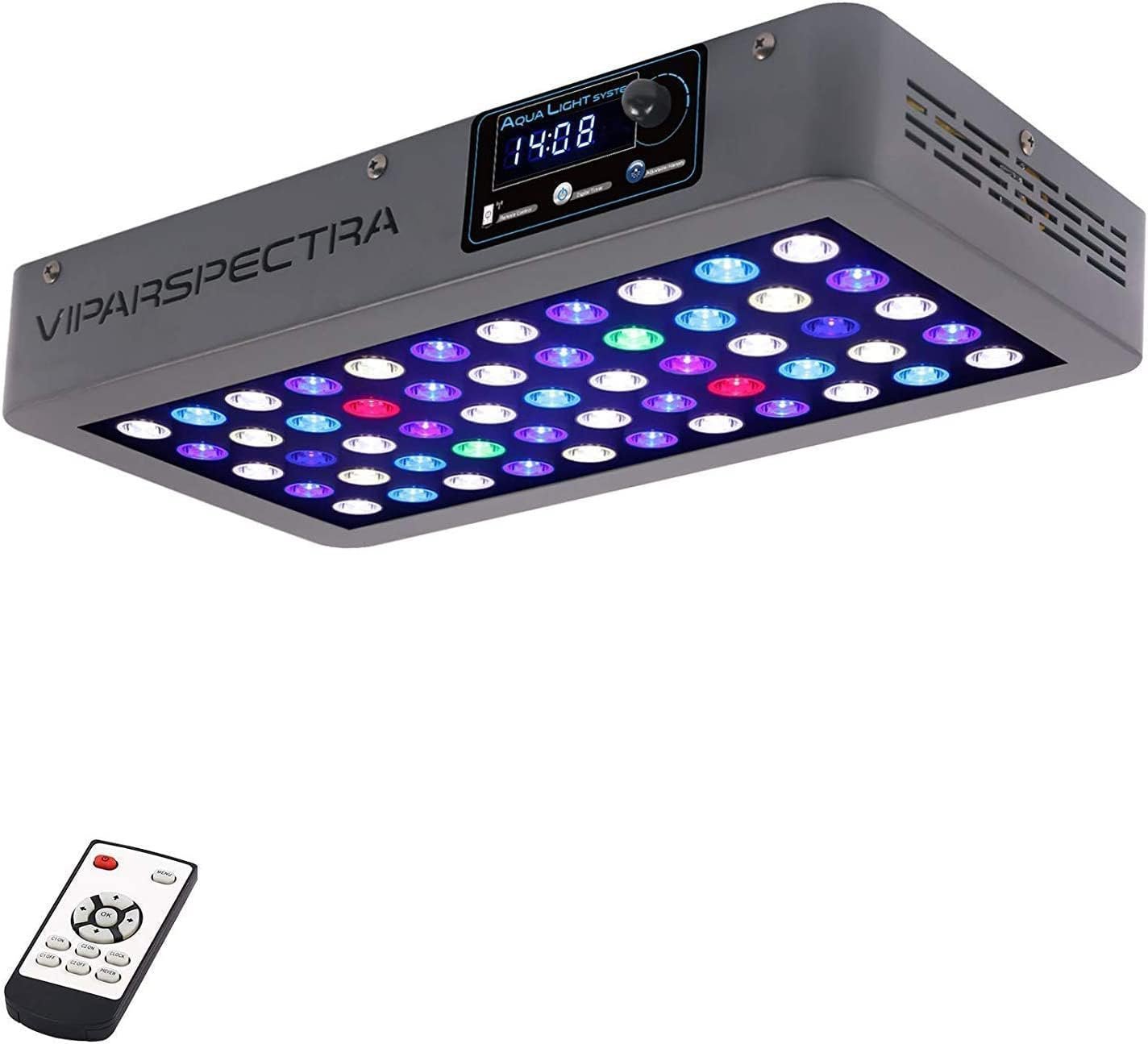 VIPARSPECTRA 165W LED Aquarium Light Dimmable Full Spectrum LED Reef Lights | LED Lamps for Coral Saltwater Fish Tank, Remote/Timer Control, Programmable Auto On/Off, Dual Channel Brightness 0-100%