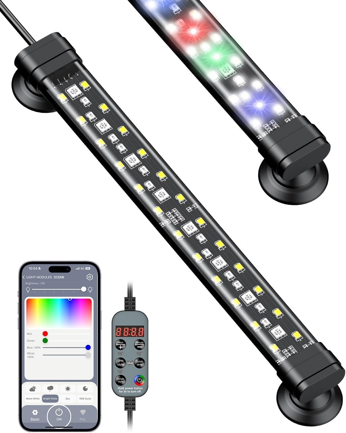 Pawfly Aquarium Light with Bluetooth for Plants, 5W 8 inch Full Spectrum Fish Tank Light for 8-15 inch Fish Tanks, Submersible LED Lights with App Control, Timer Modes & Adjustable Brightness