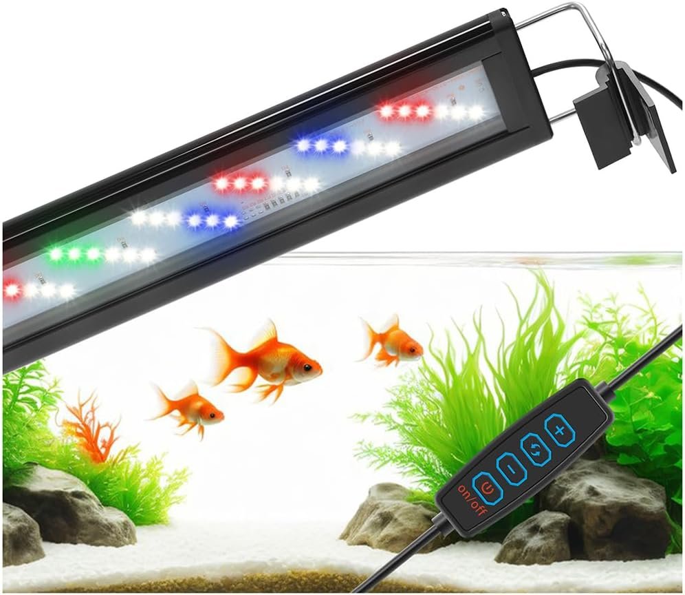 DaToo LED Aquarium Light Full Spectrum Fish Tank Light with Dimmer White Blue Red Green LEDs Fish Tank Light with Three Lighting Modes and Extendable Bracket for 12 Inch to 16 Inch Aquarium