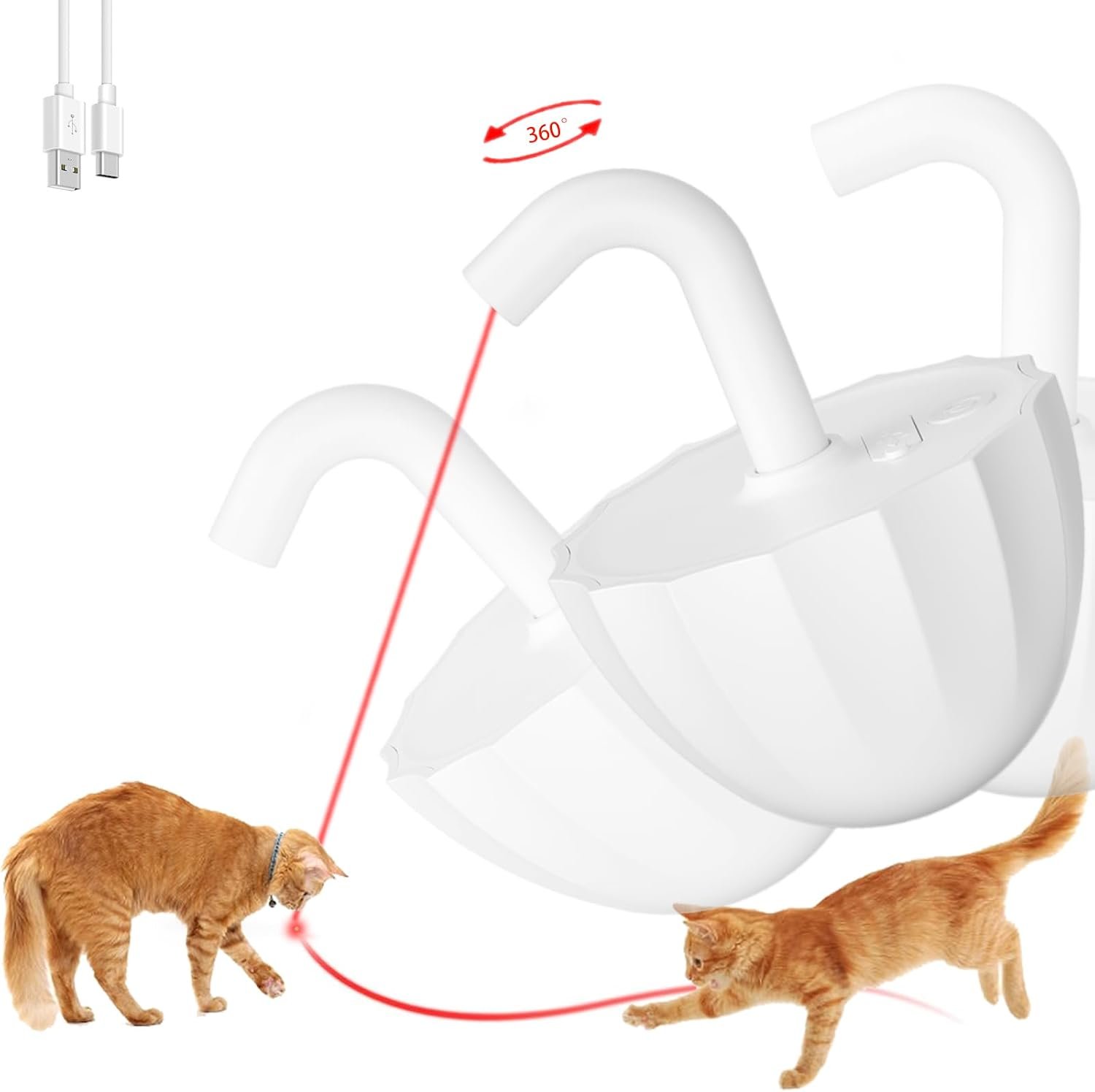 Tumbler Cat Laser Toy Automatic, 360° Rotation Rechargeable Laser Pointer, Self Play 3 Modes Motion Activated Cat Laser Toy, Interactive Cat Toys for Bored Indoor Adult Cats/Dogs (White)