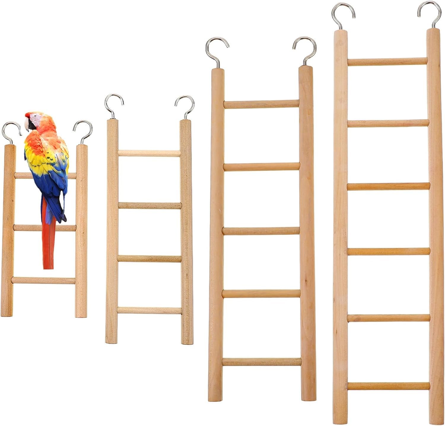 4 Pcs Wooden Bird Ladder, Bird Ladder for Cage, Birds Toys for Parakeets Parrots Lovebirds Cockatoo Birdie Basics Climbing Supplies(3&4&5&6 Step)