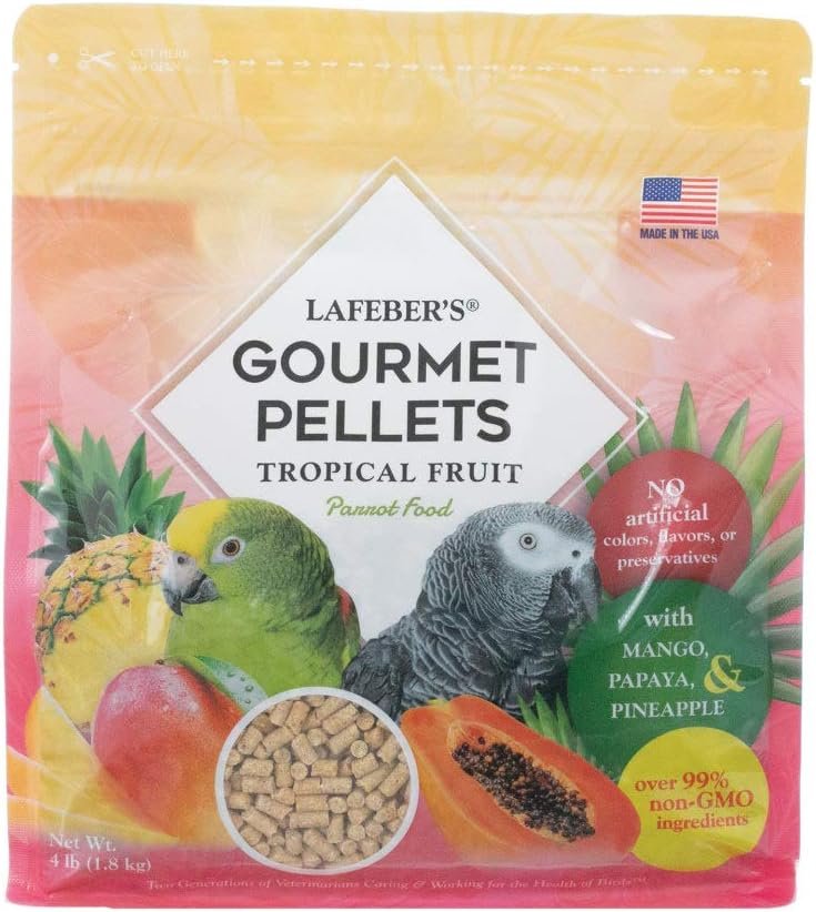 LAFEBER’S Tropical Fruit Gourmet Pellets Pet Bird Food, for Parrots, 4 lb | NUTRITIONALLY COMPLETE PARROT FOOD: formulated by top avian veterinarians and avian nutritionists